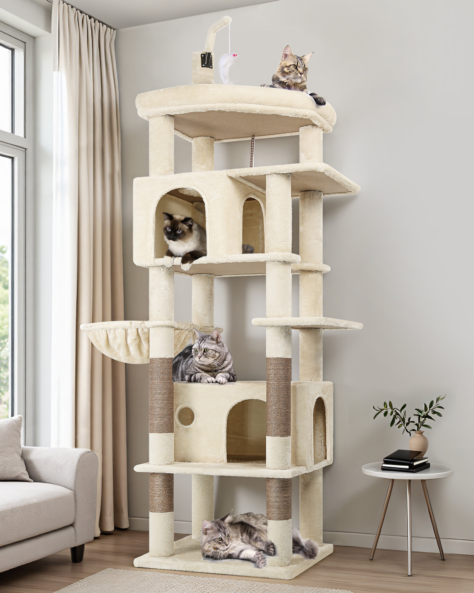 F74B Cat Tree Tower(Beige,74-inch)