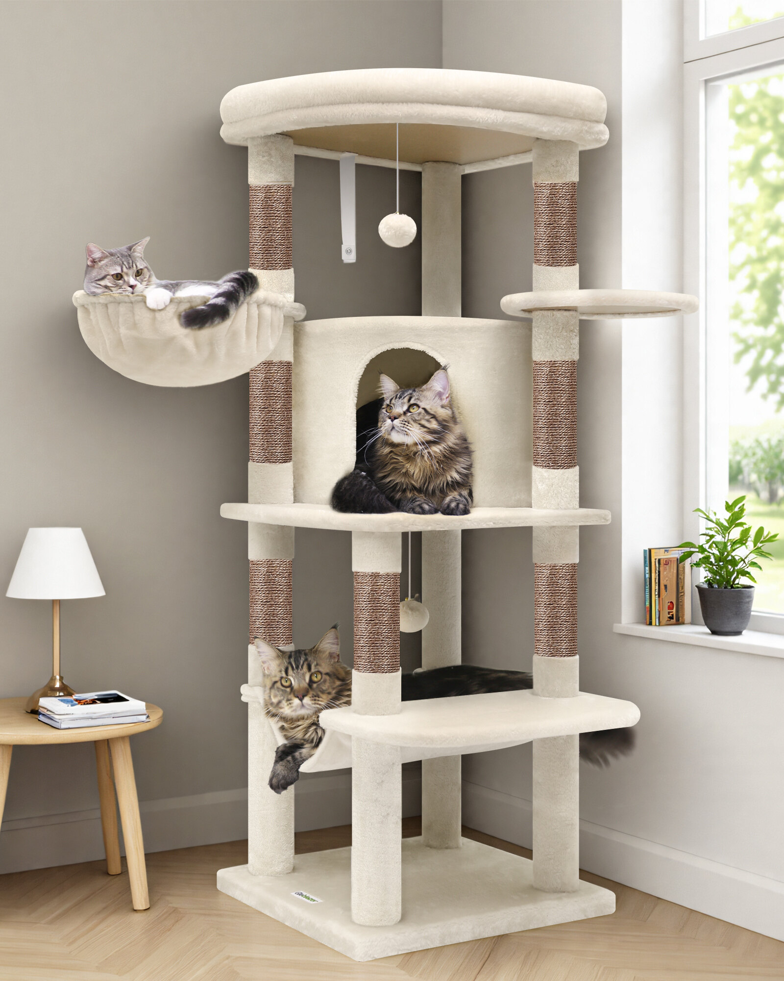 C51 Corner Cat Tree Tower(Light Beige,51inch)