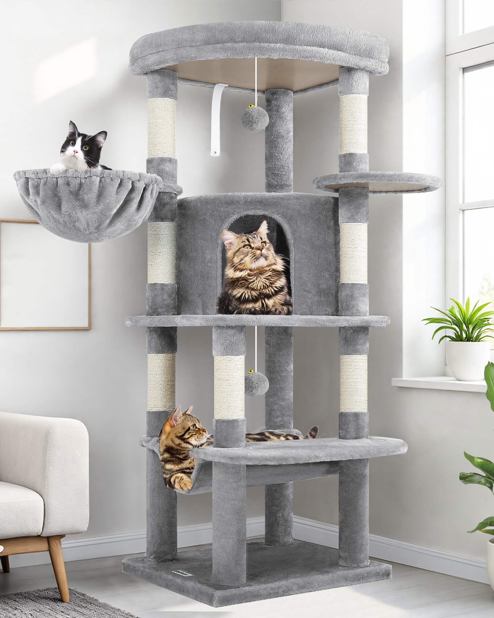 C51 Corner Cat Tree(Light Grey,51-inch)