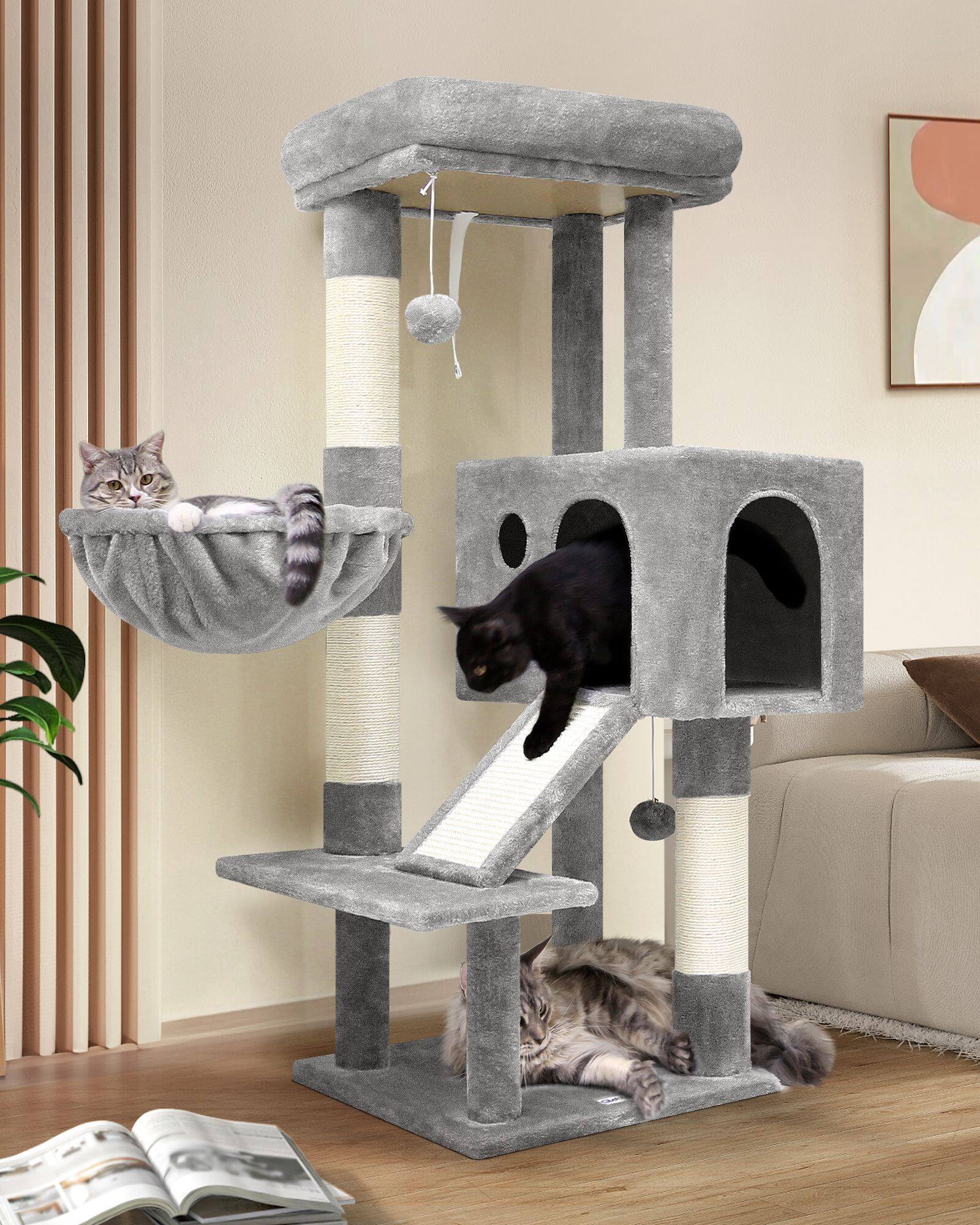 S45 Cat Tower With Scratching Post(Light Grey,45-inch)