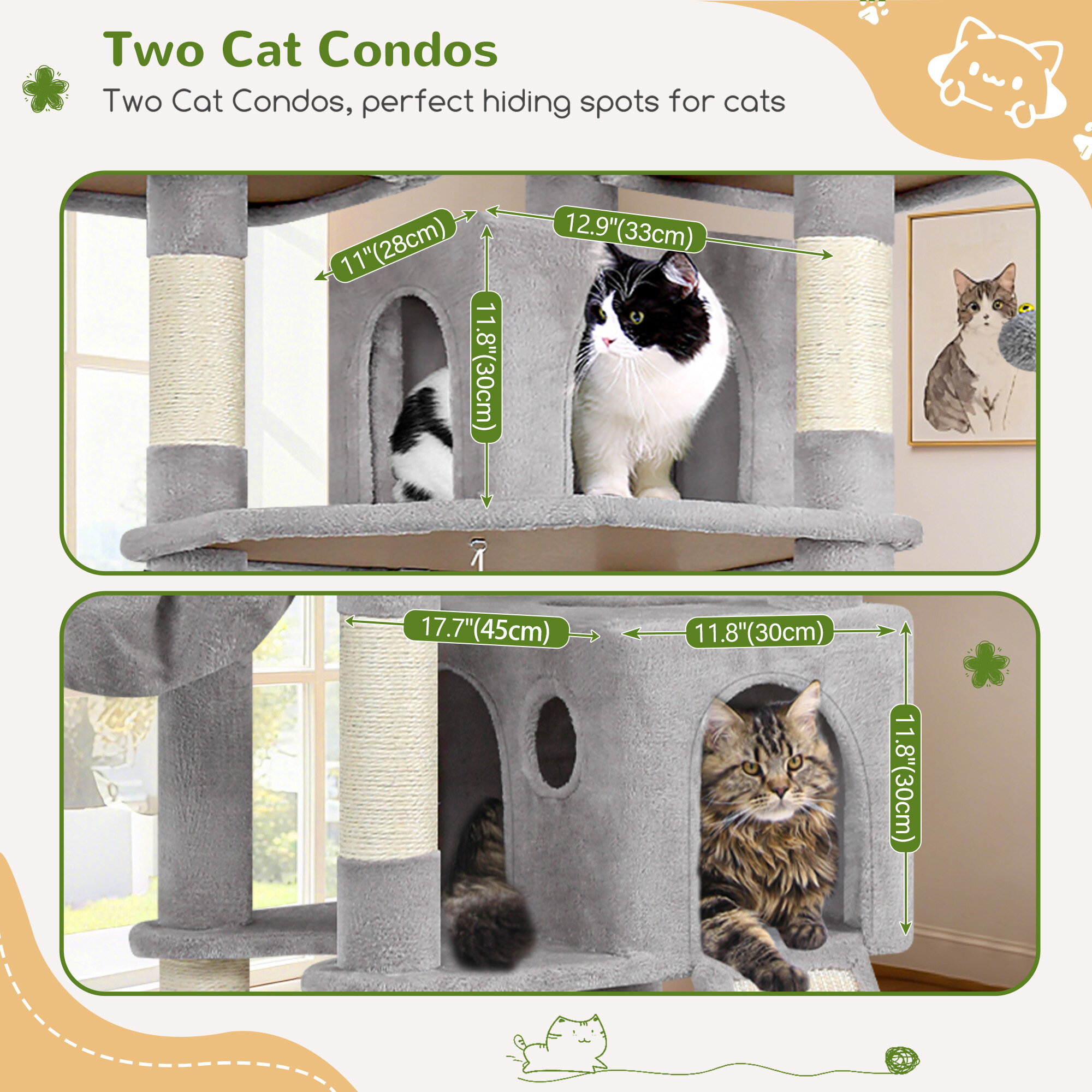 F83D Big Cat Tree(Light Gray,83-inch)