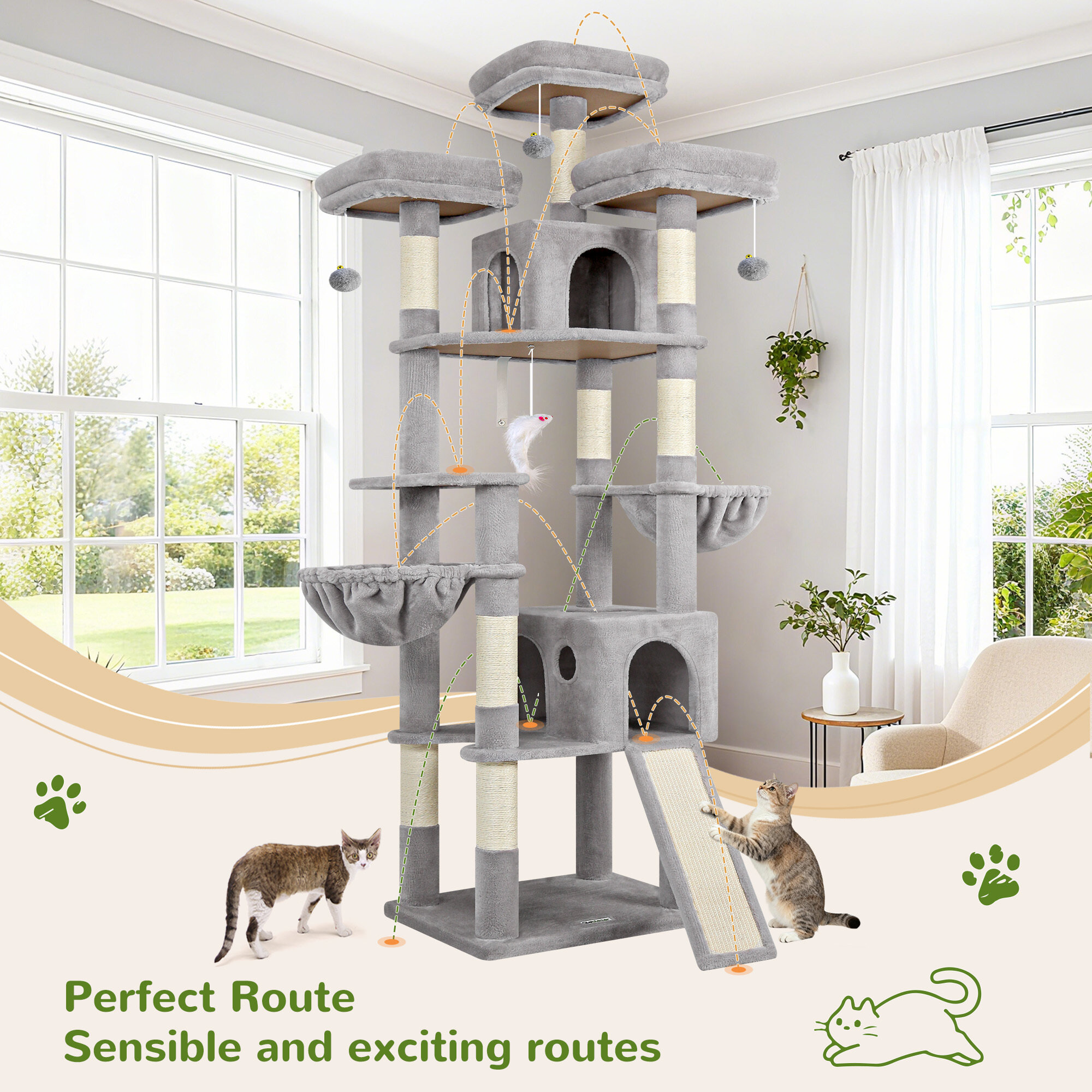 F83D Big Cat Tree(Light Gray,83-inch)