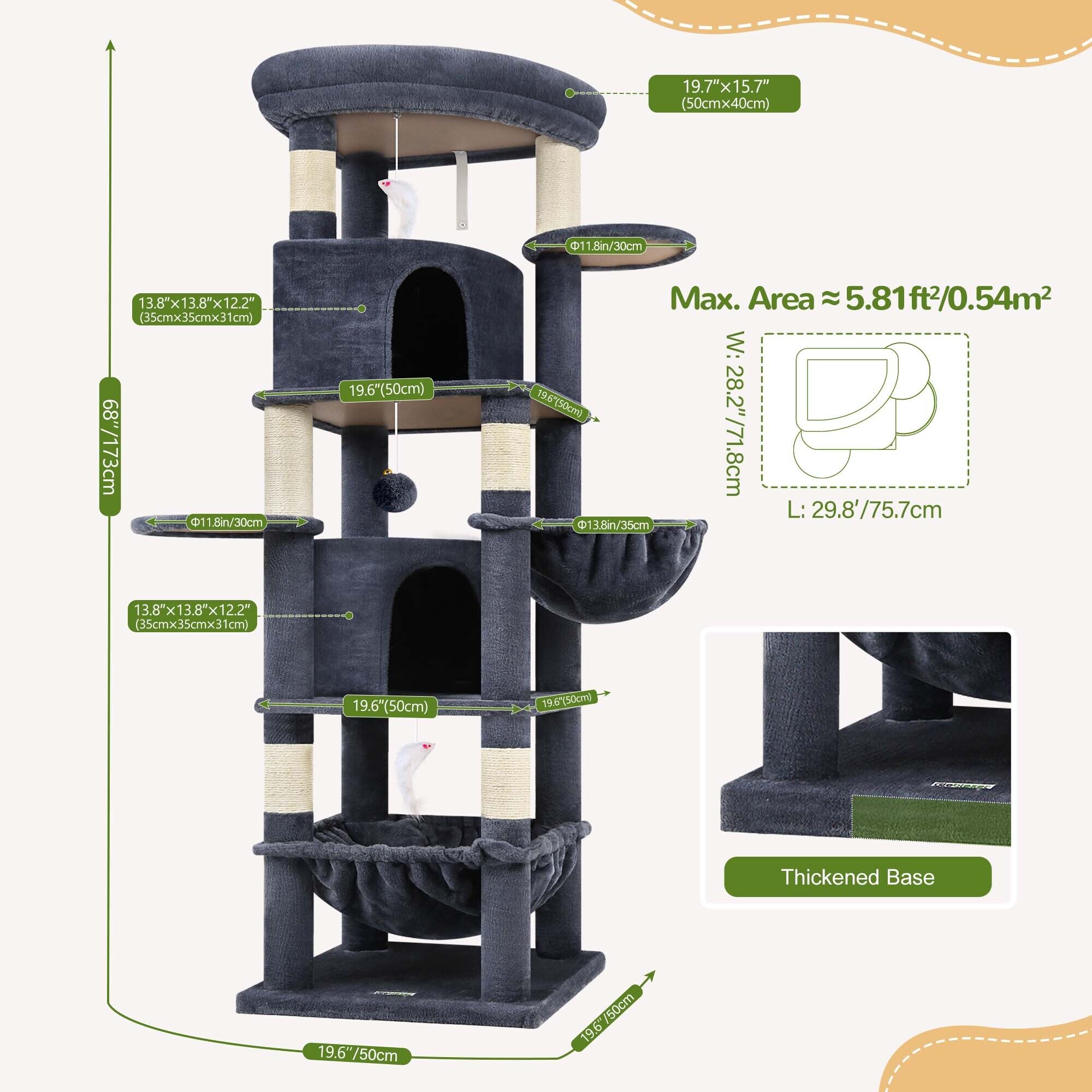 C68 Large Cat Tower(Dark Gray,68-inch)