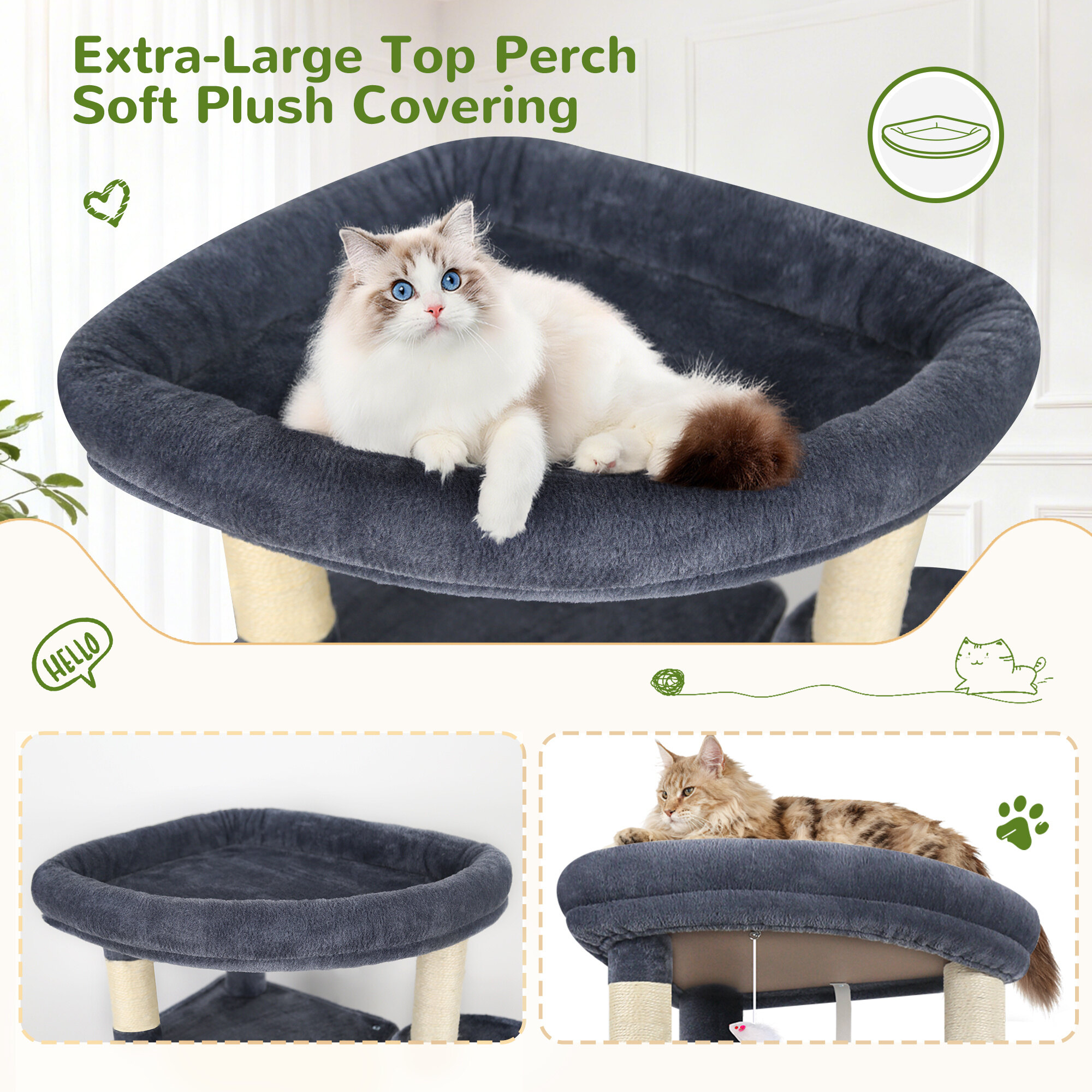 C68 Large Cat Tower(Dark Gray,68-inch)