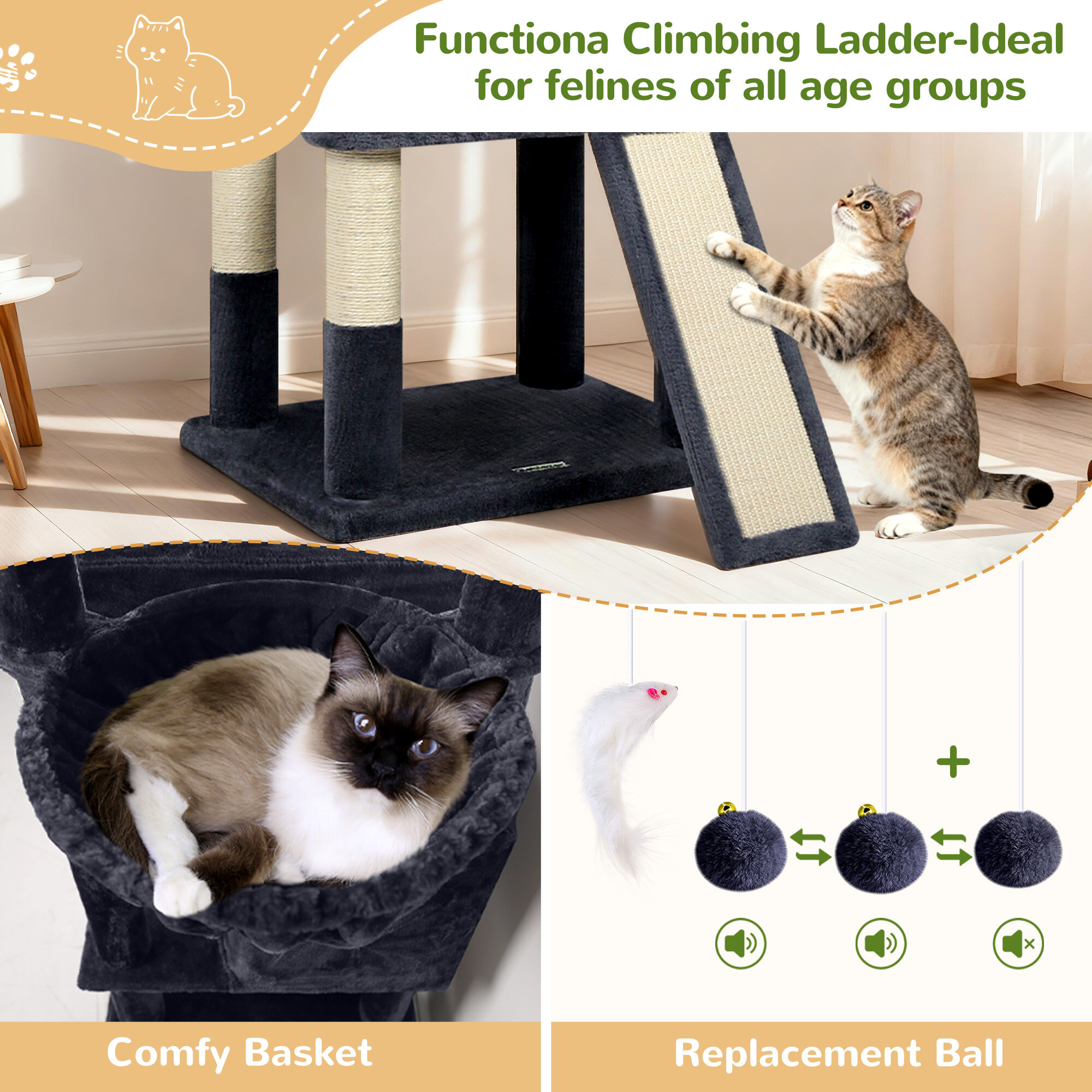 F83D Big Cat Tree(Dark Gray,83-inch)