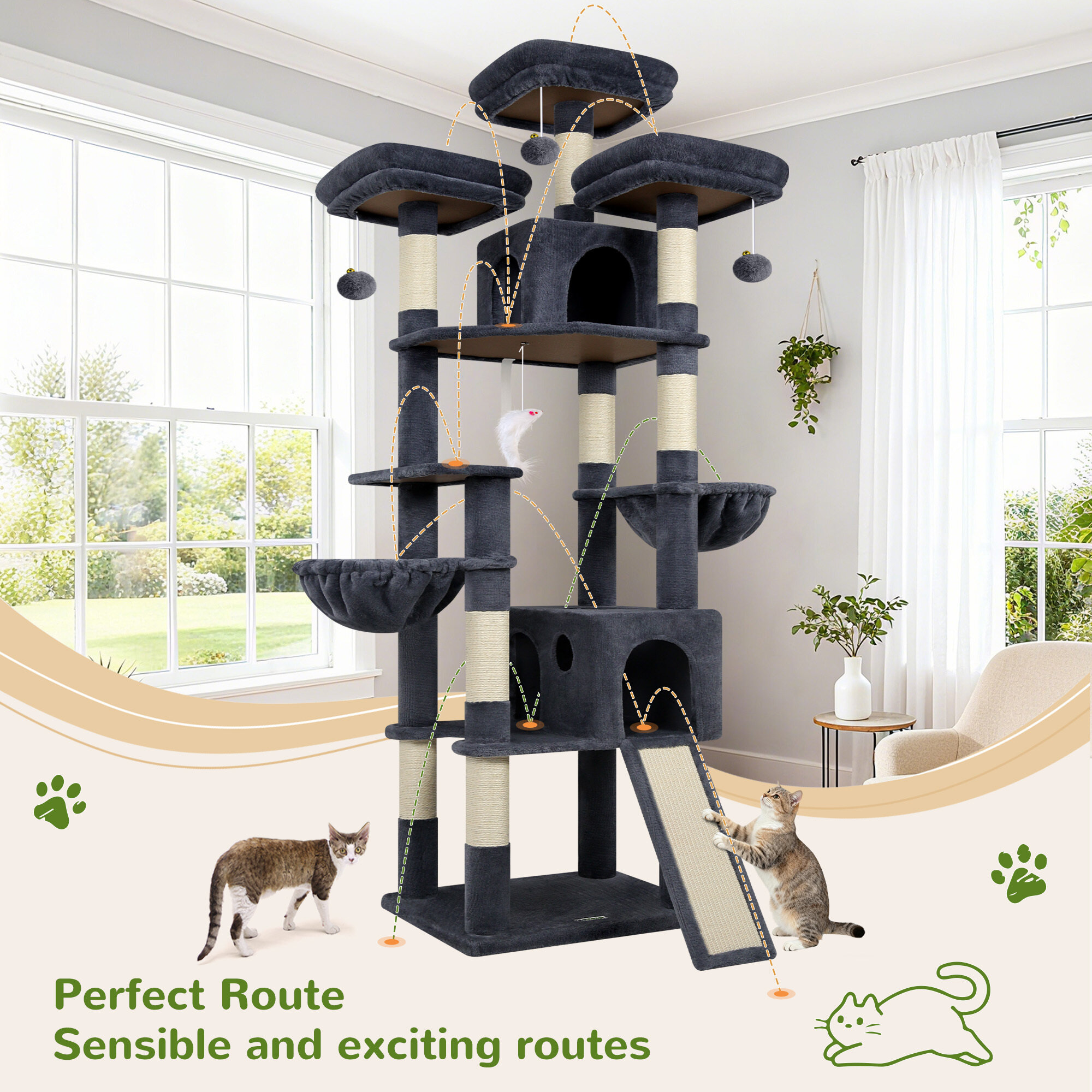 F83D Big Cat Tree(Dark Gray,83-inch)