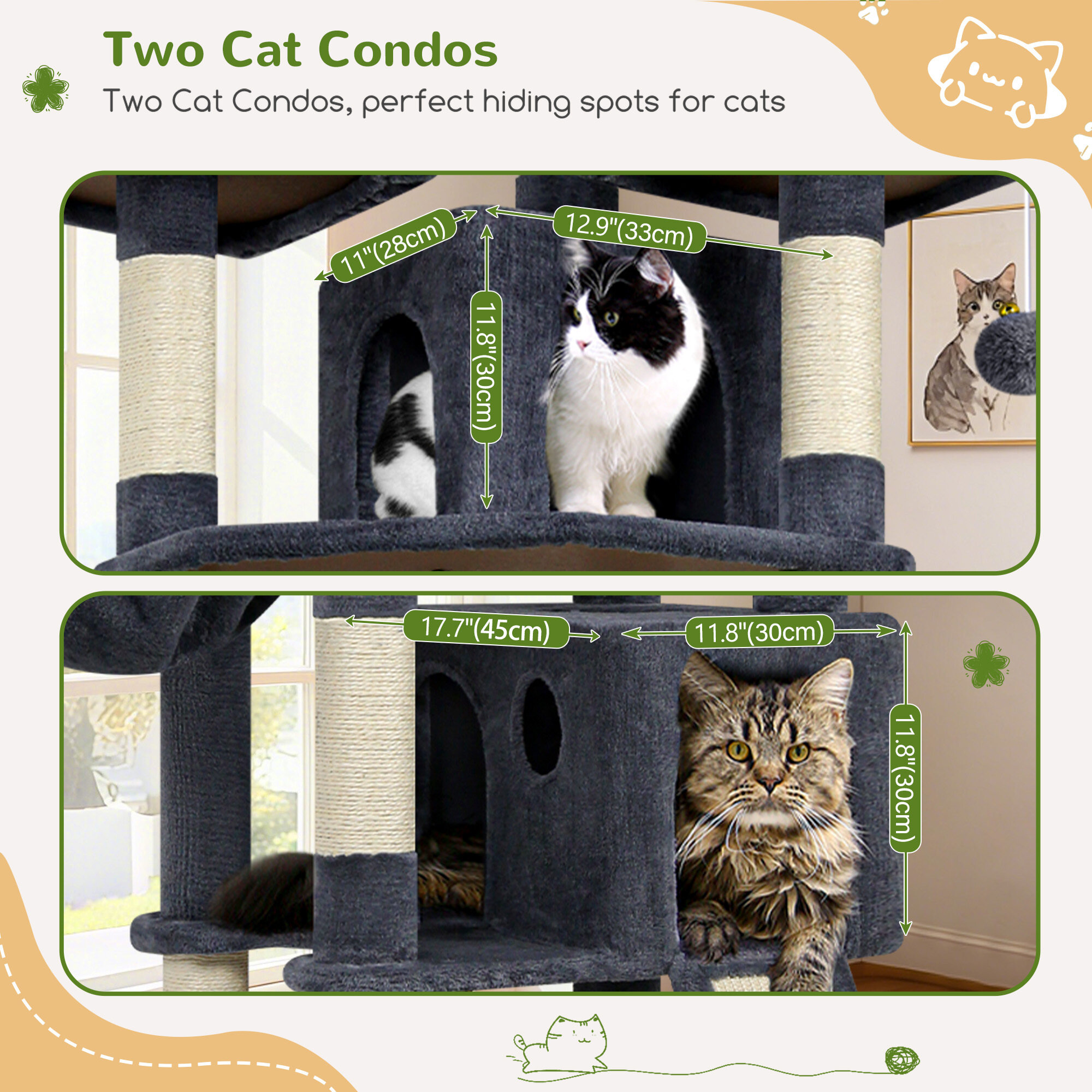 F83D Big Cat Tree(Dark Gray,83-inch)