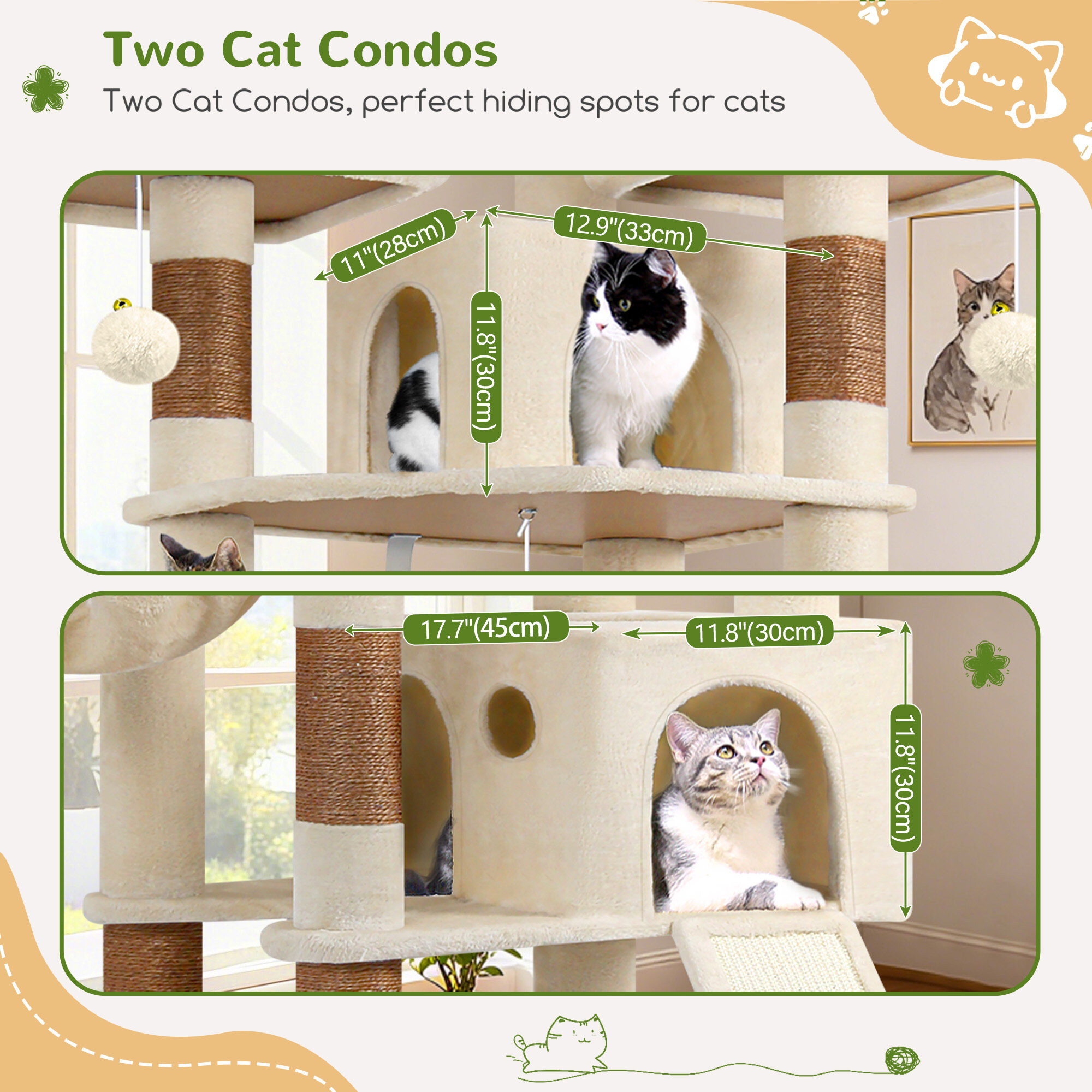 F83D Big Cat Tree(Beige,83-inch)