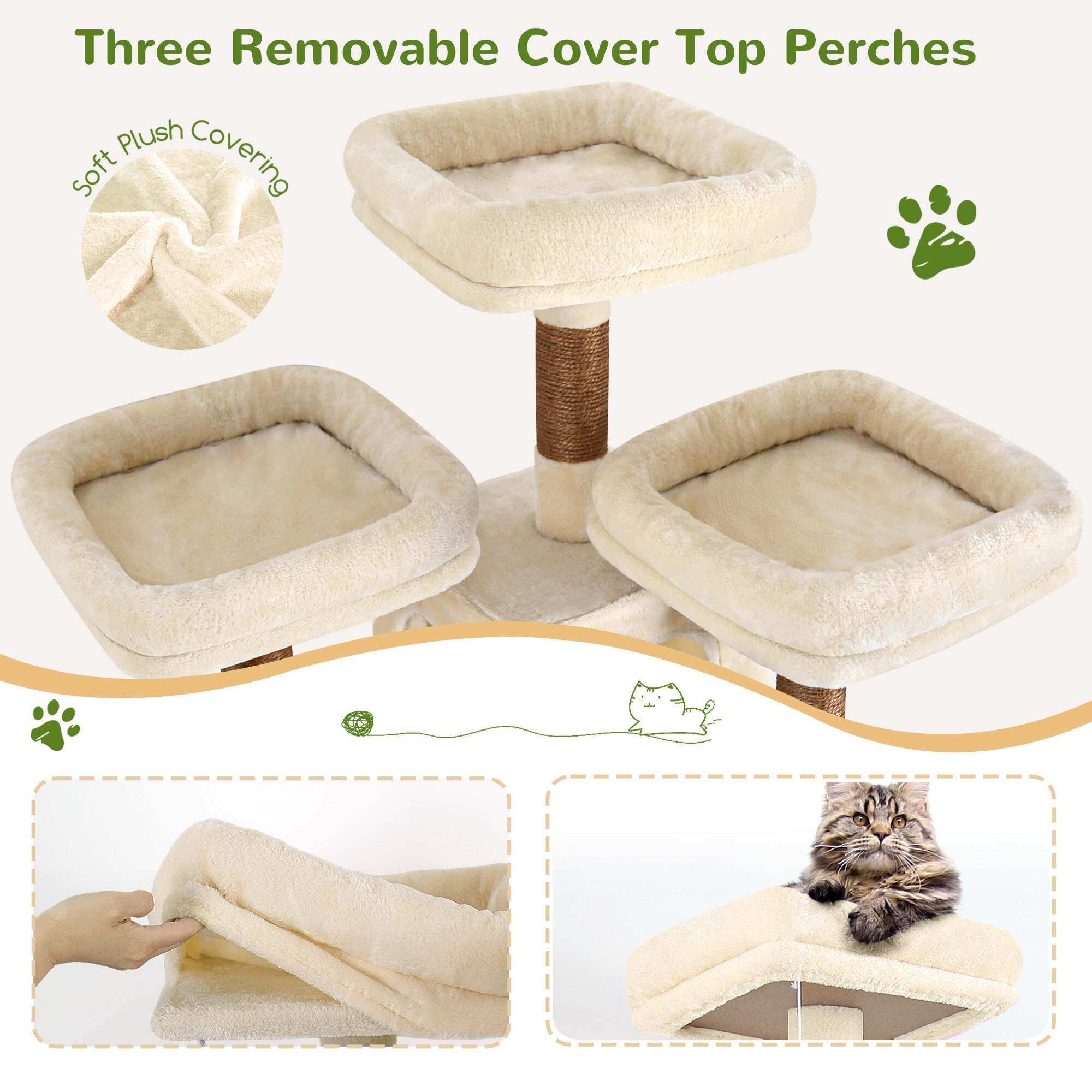 F83D Big Cat Tree(Beige,83-inch)