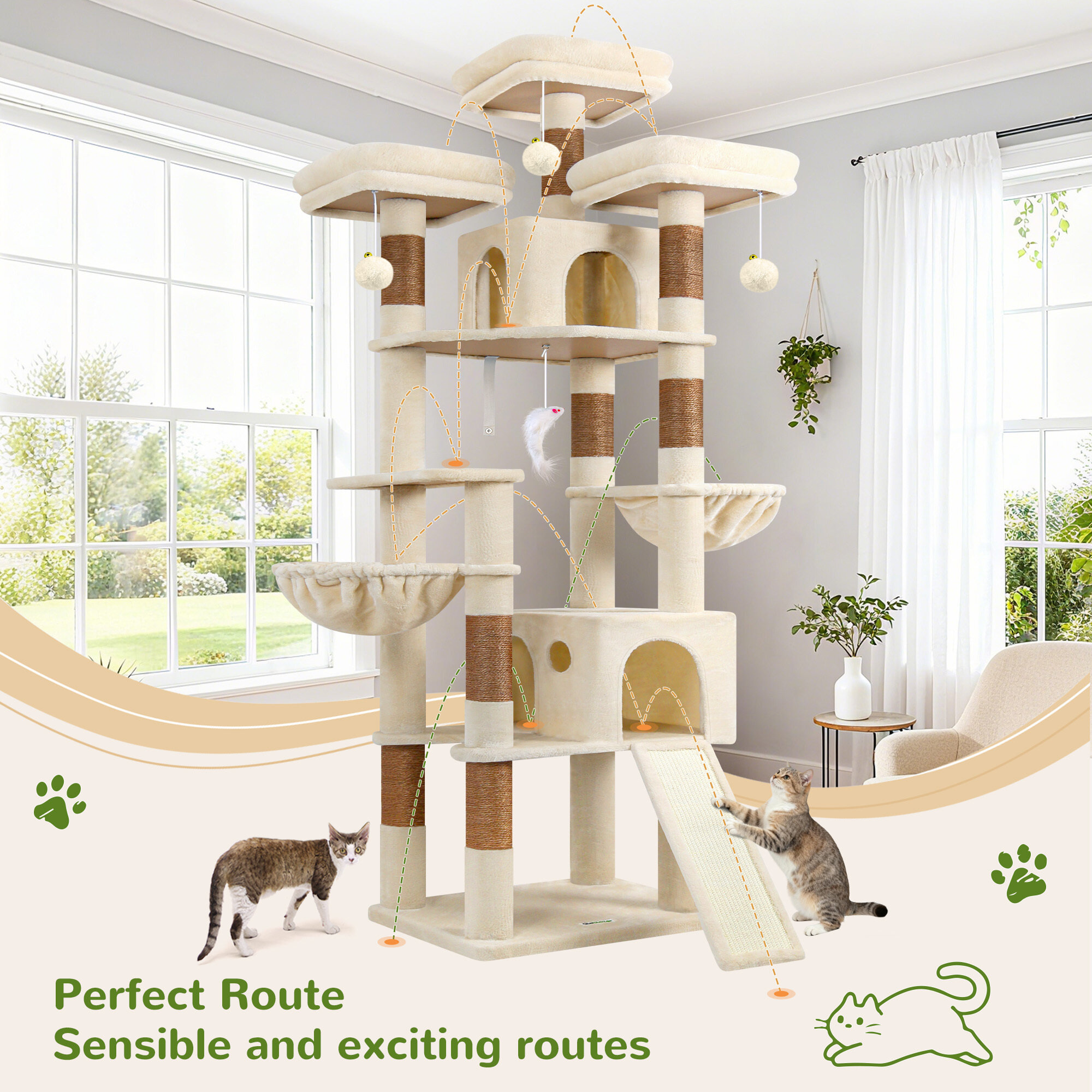 F83D Big Cat Tree(Beige,83-inch)