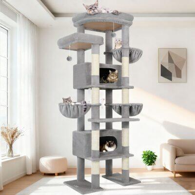 F84 Big Cat Tree(Light Gray,84-inch)