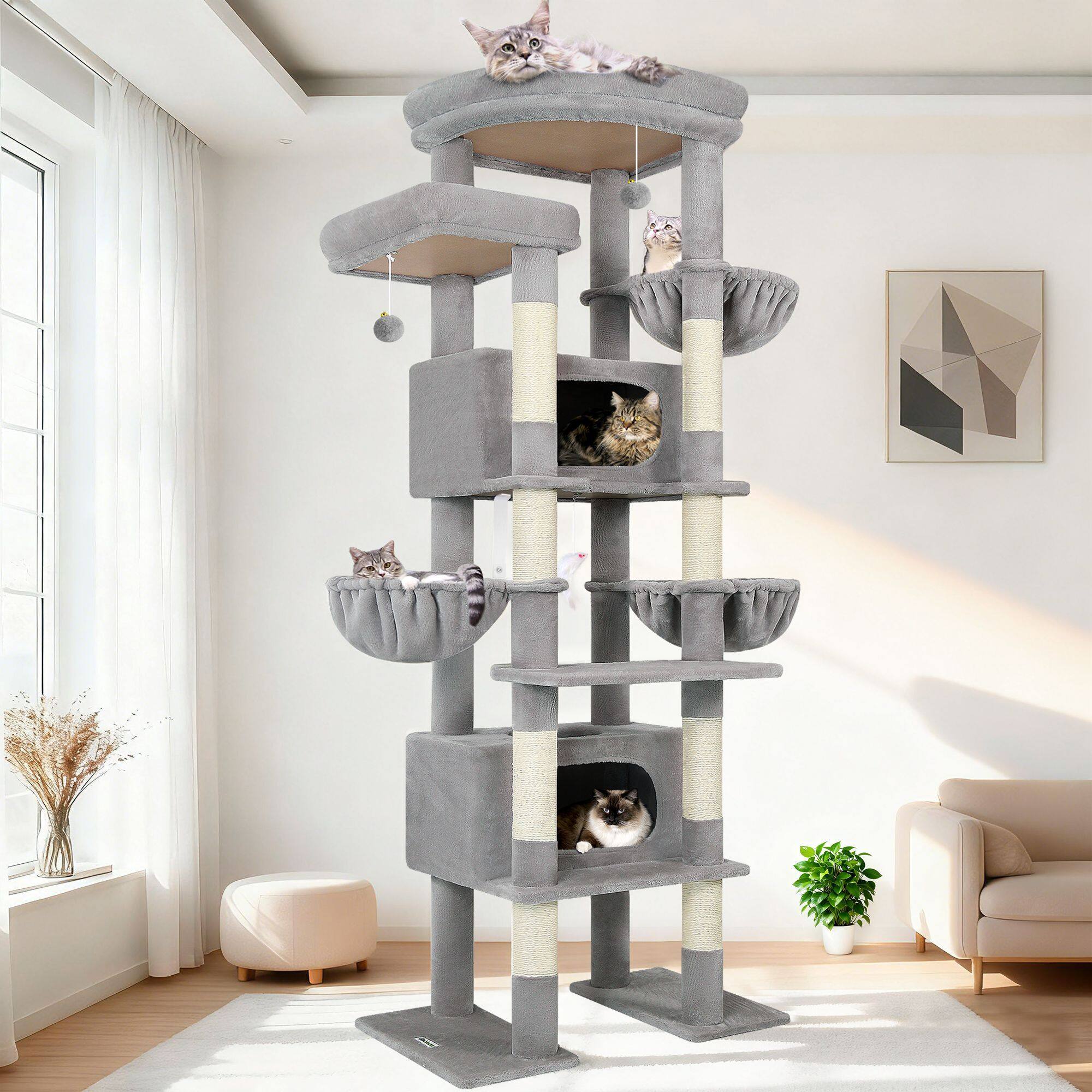 F84 Big Cat Tree(Light Gray,84-inch)