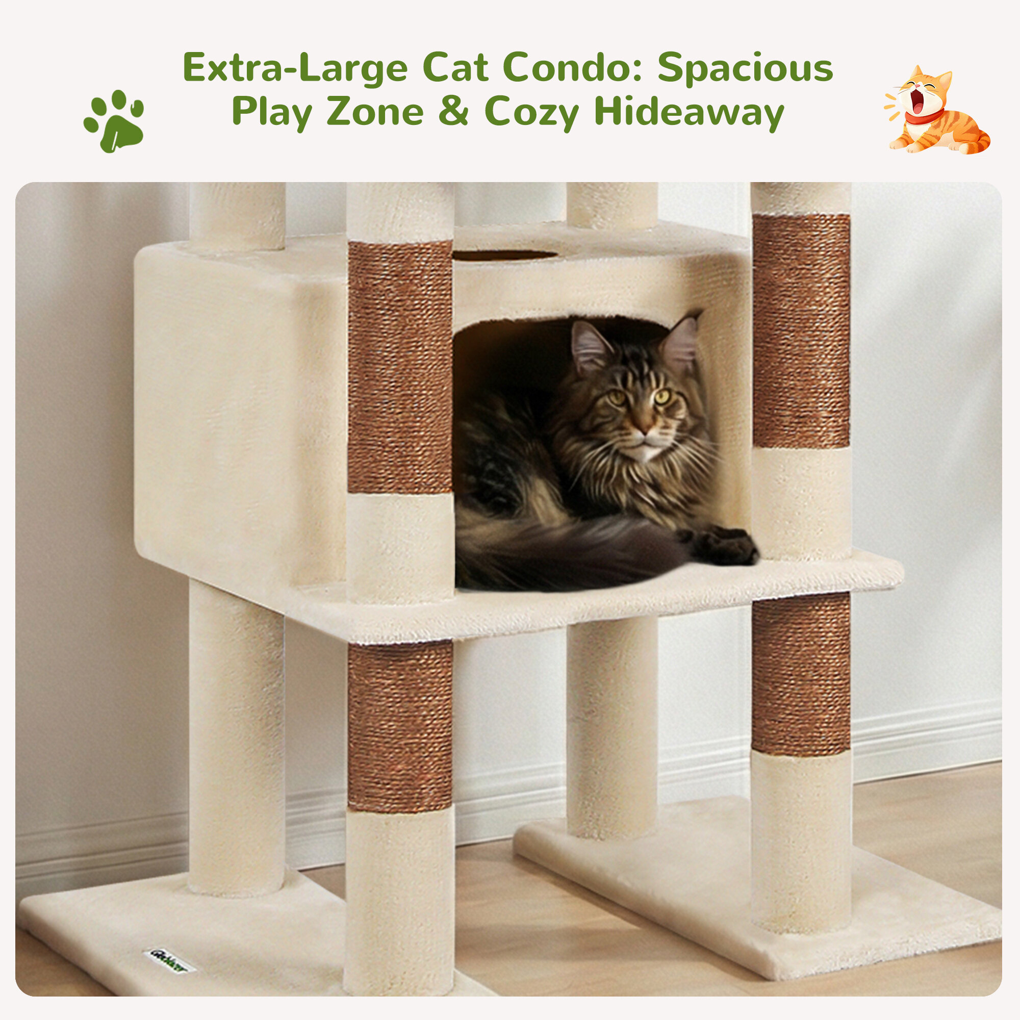 F84 Big Cat Tree(Beige,84-inch)