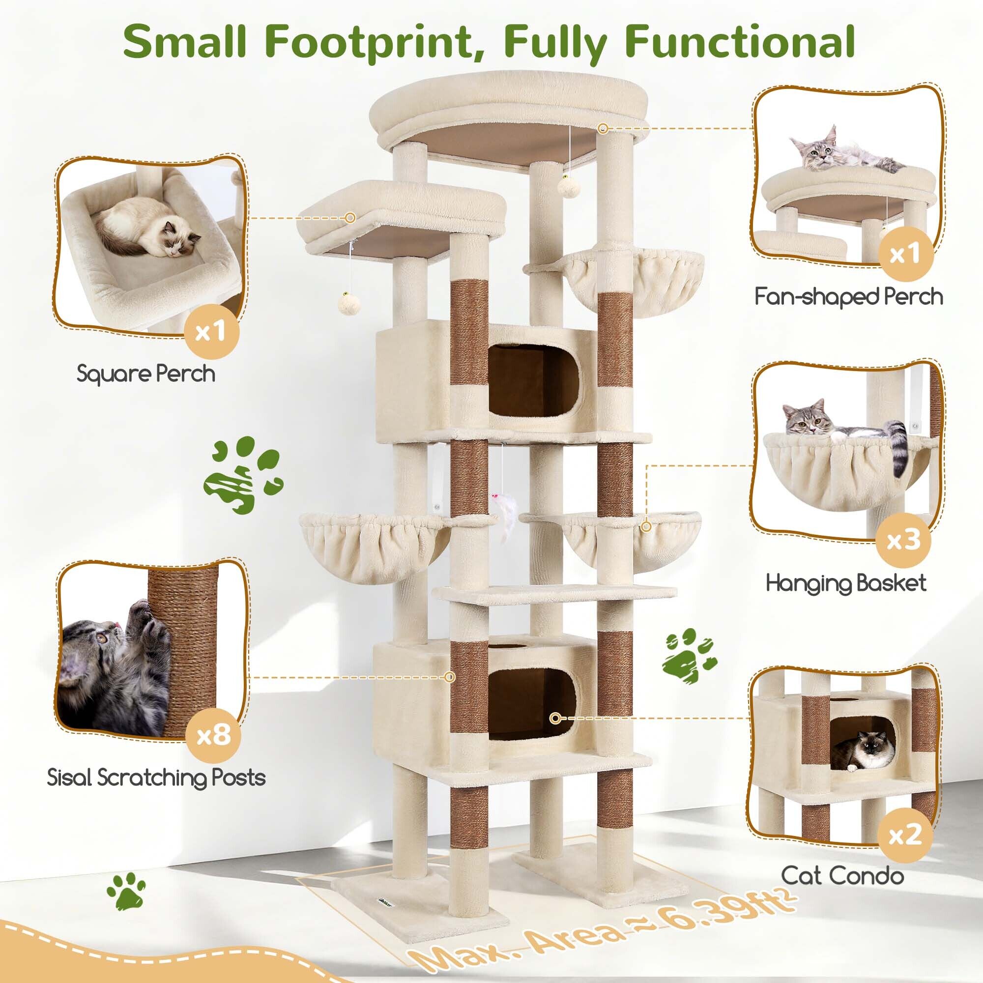 F84 Big Cat Tree(Beige,84-inch)