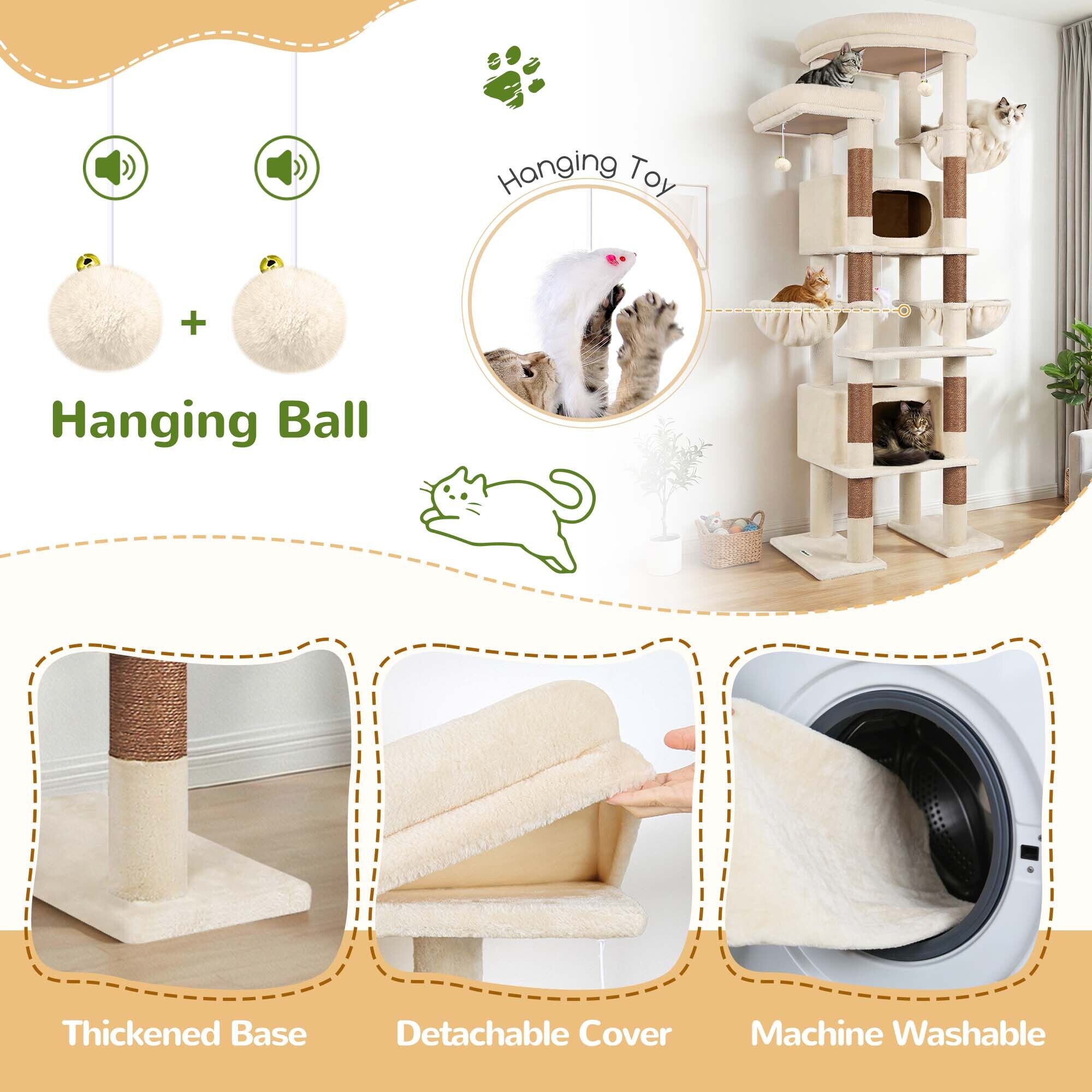 F84 Big Cat Tree(Beige,84-inch)