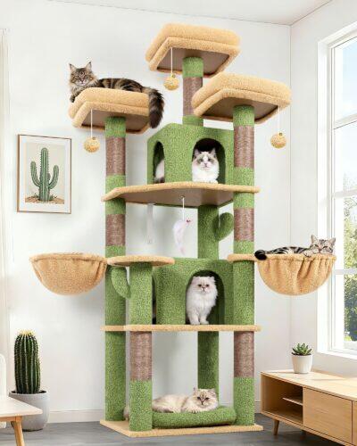 F68B Cat Tower For Indoor Cats(Cactus Green,68-inch)