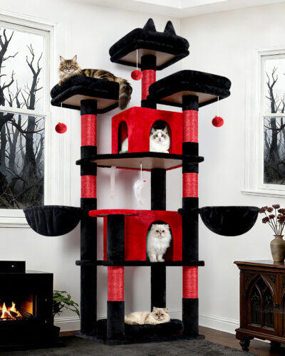 F68B Cat Tower For Indoor Cats(Gothic Red Black,68-inch)