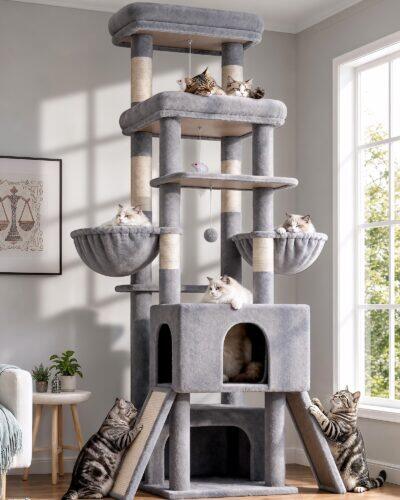Z78 Tall Cat Tree (Light Grey, 78-inch)