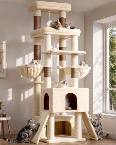 Z78 Tall Cat Tree (Beige, 78-inch)