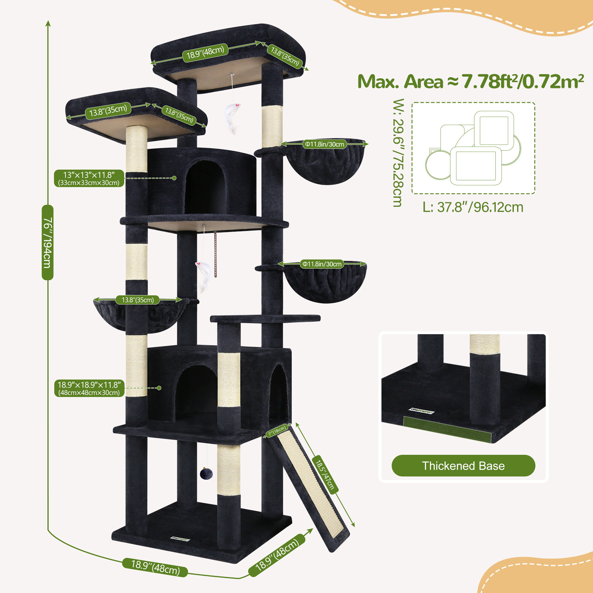 F76C Cat Tree(Dark Grey,76-inch)