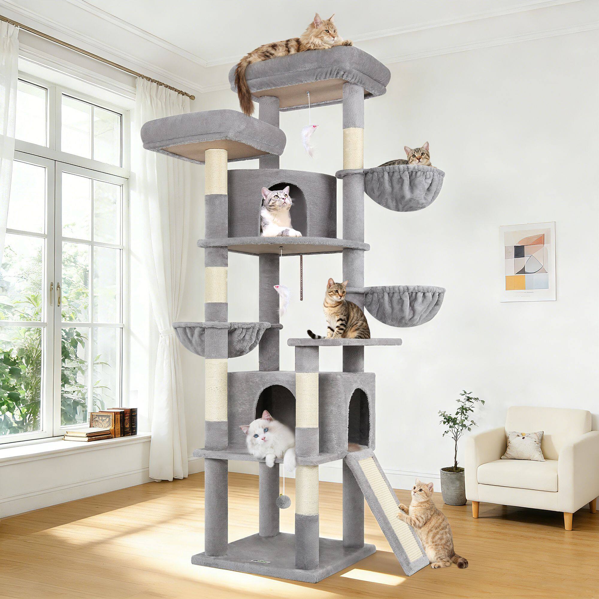 F76C Cat Tree(Light Grey,76-inch)