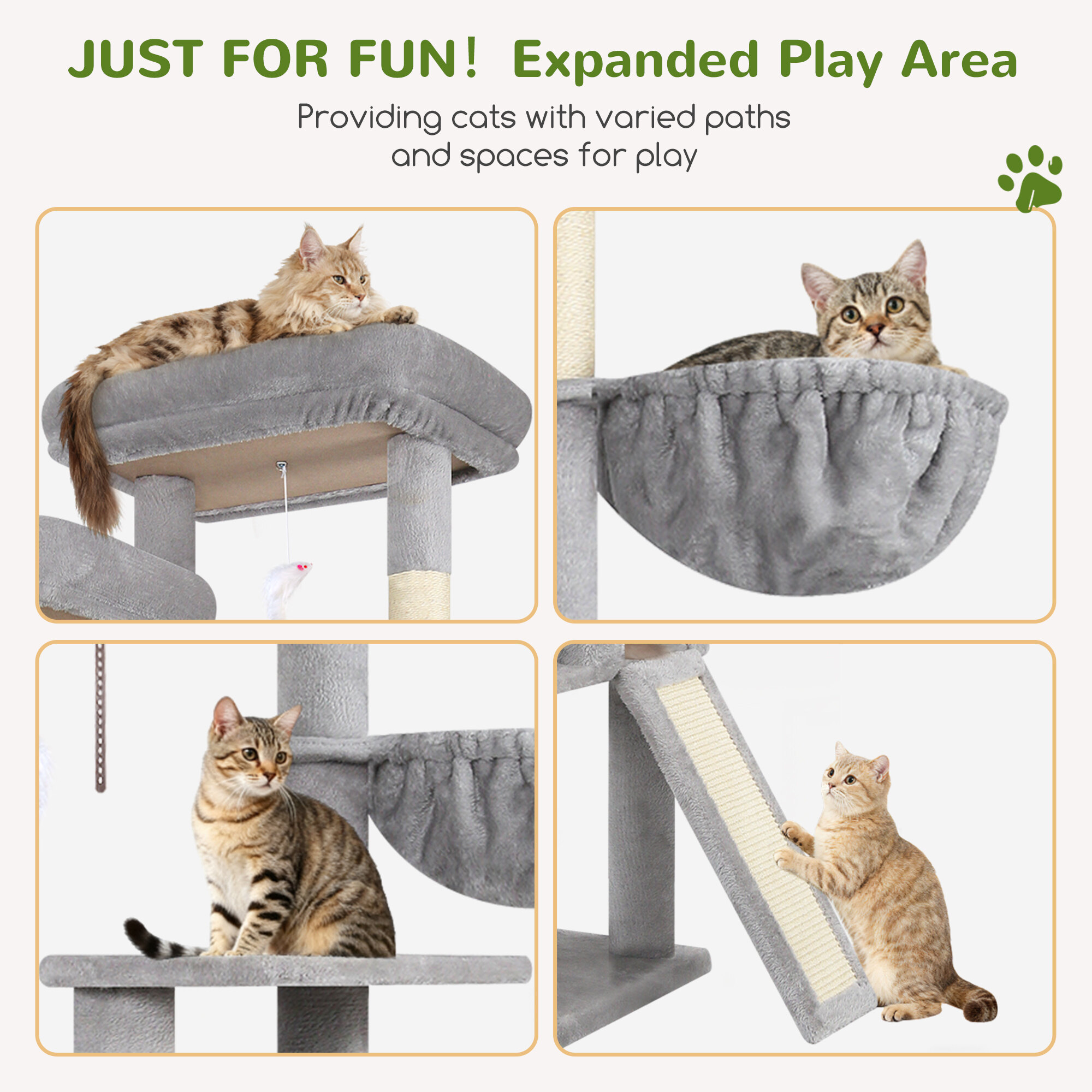F76C Cat Tree(Light Grey,76-inch)