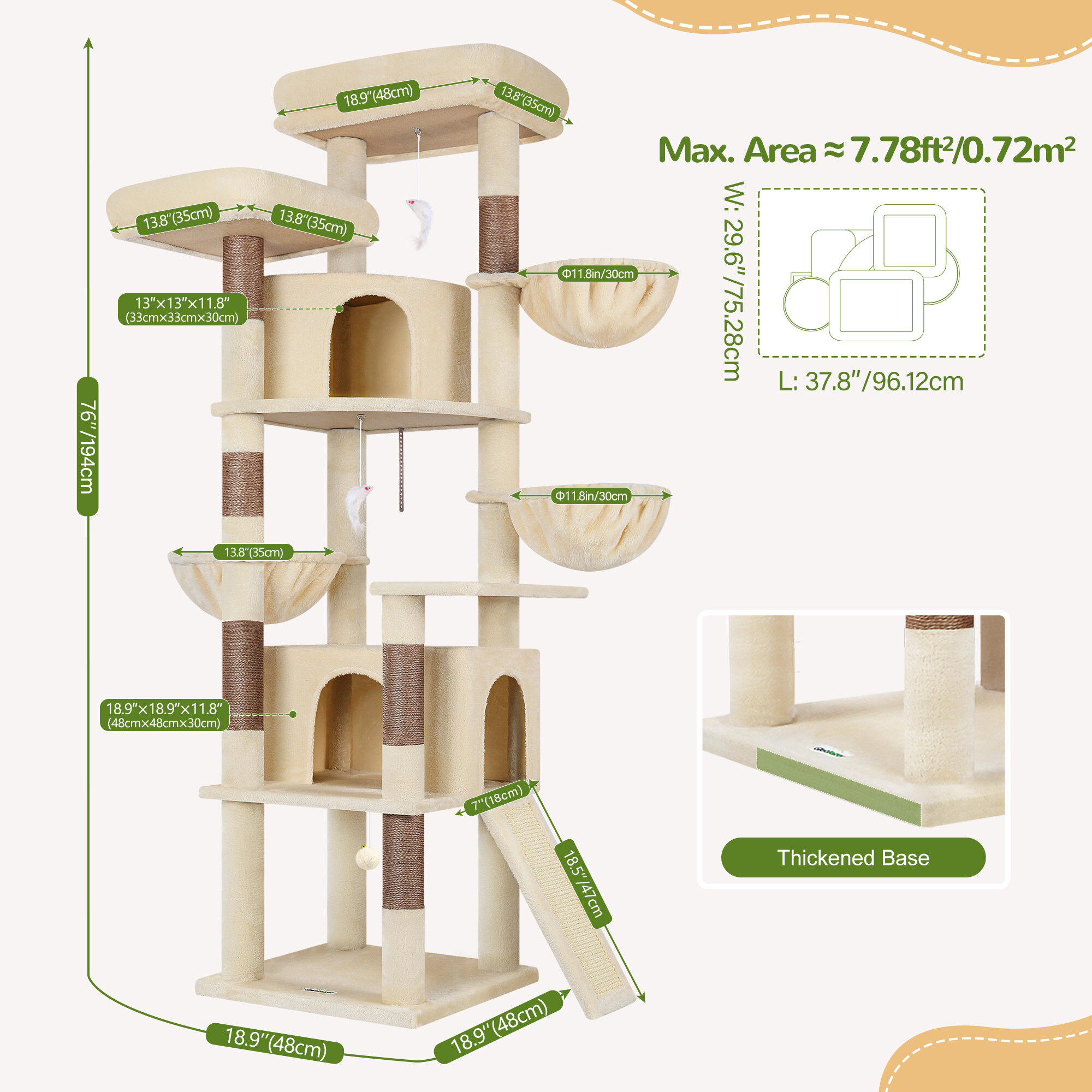 F76C Cat Tree(Beige,76-inch)