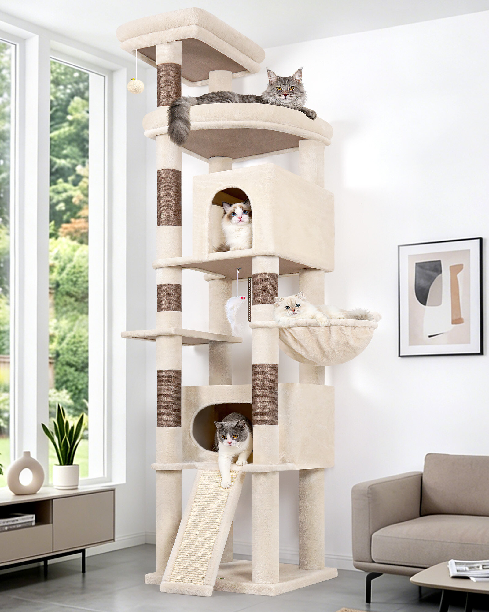 F84B Cat Tree Tower(Beige,84-inch)