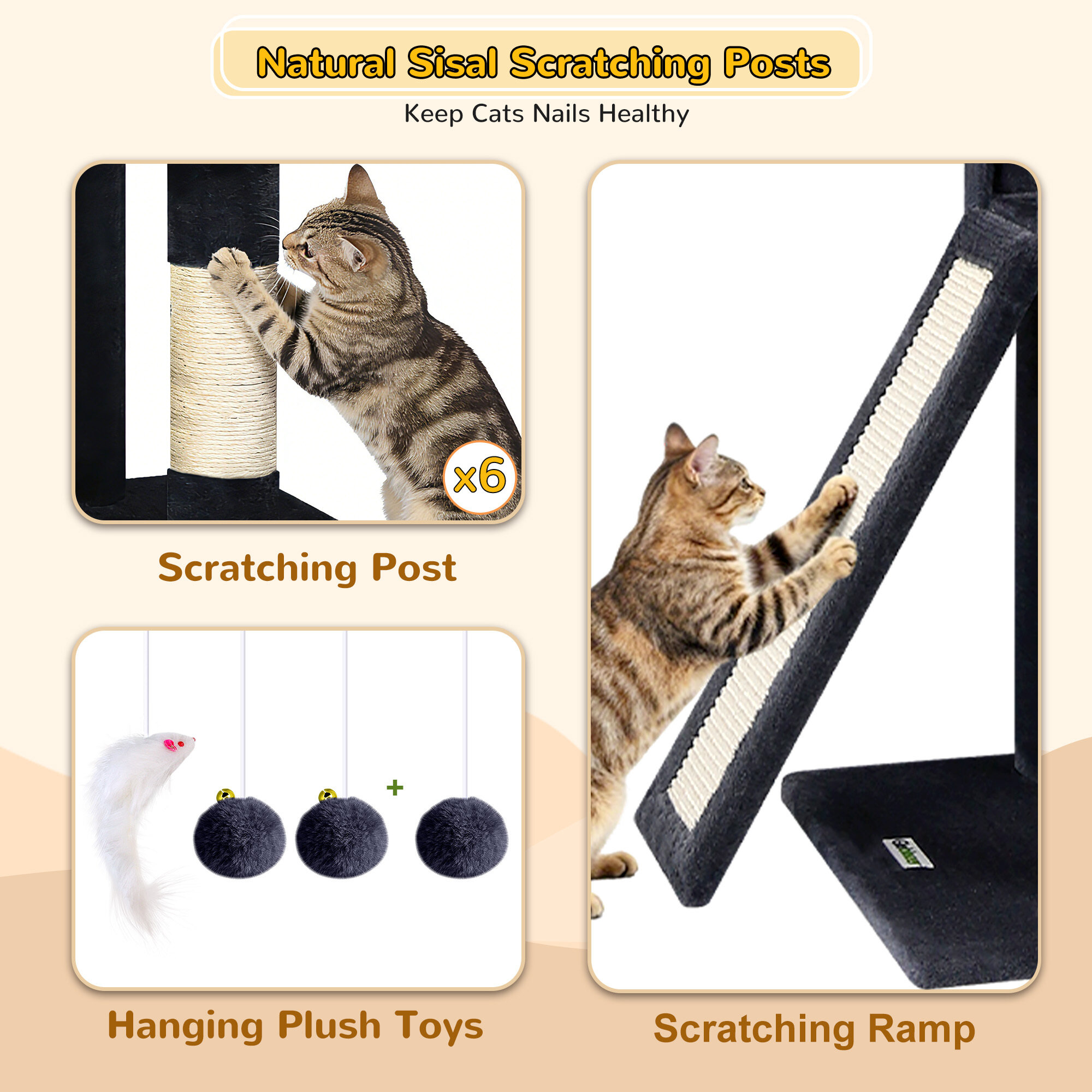 S78 Cat Tower With Scratching Post(Dark Grey,78-inch)