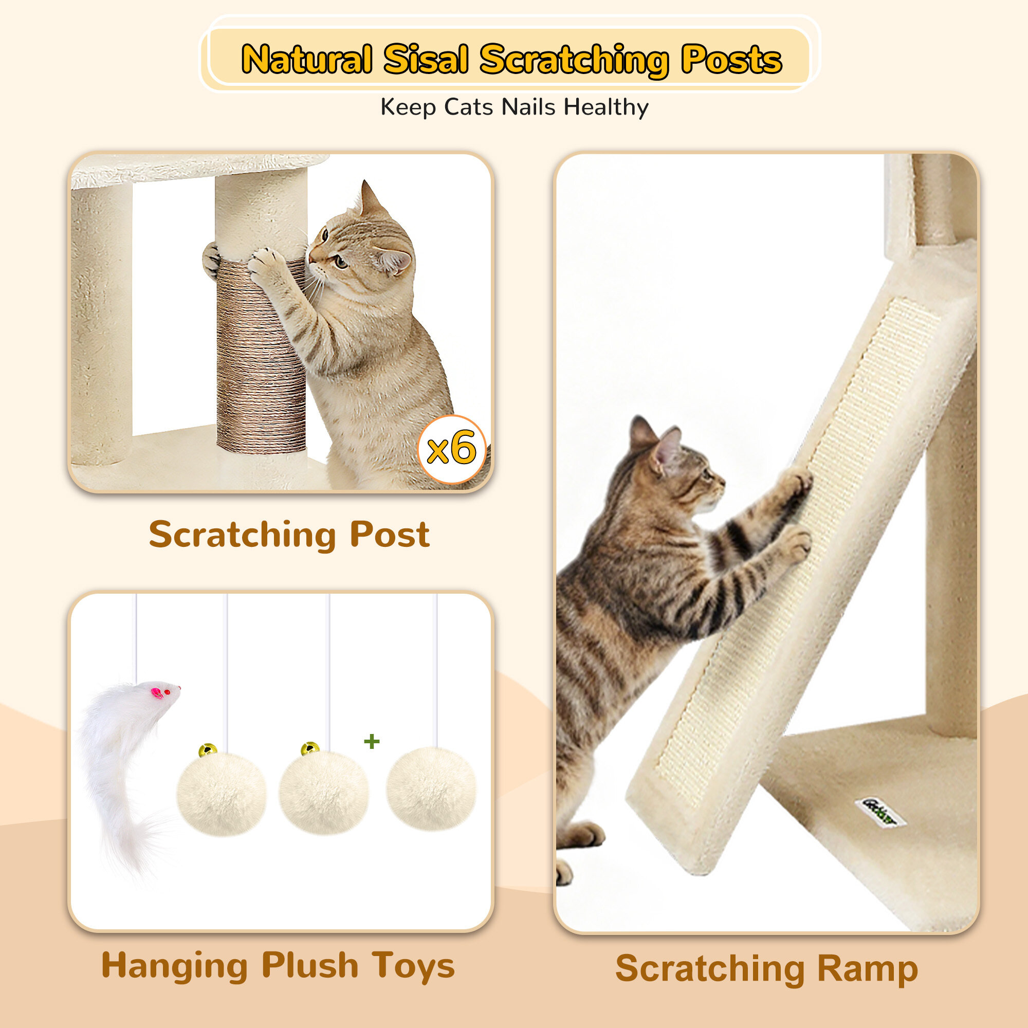 S78 Cat Tower With Scratching Post(Beige,78-inch)