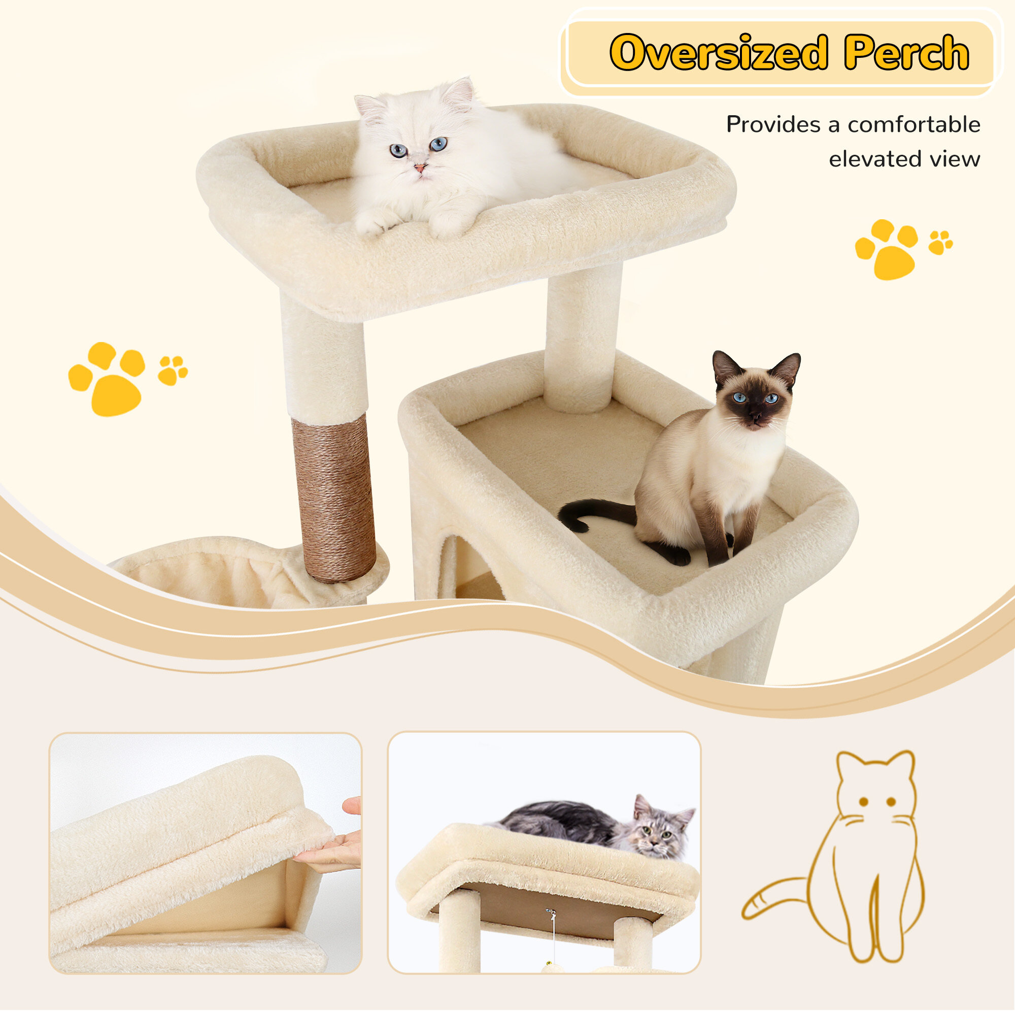 S78 Cat Tower With Scratching Post(Beige,78-inch)