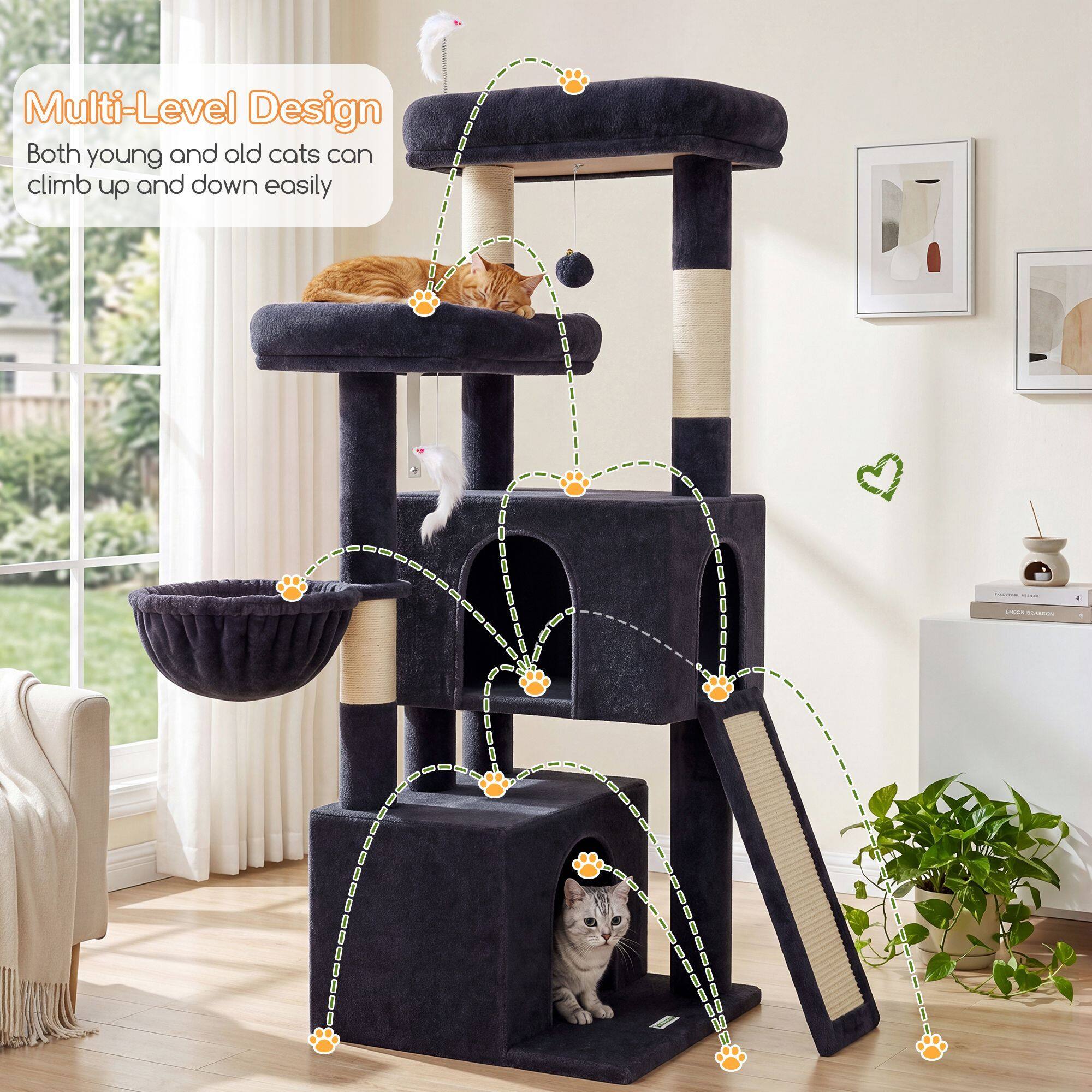 F55 Cat Tree For Indoor Cats Large Adult(Dark Grey,55-inch)