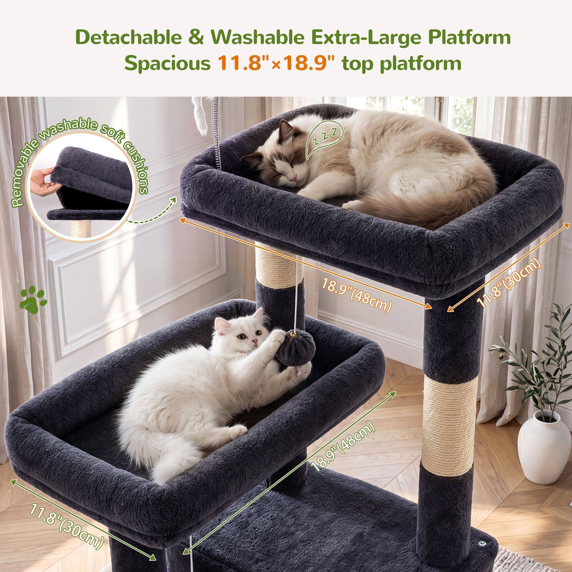 F55 Cat Tree For Indoor Cats Large Adult(Dark Grey,55-inch)