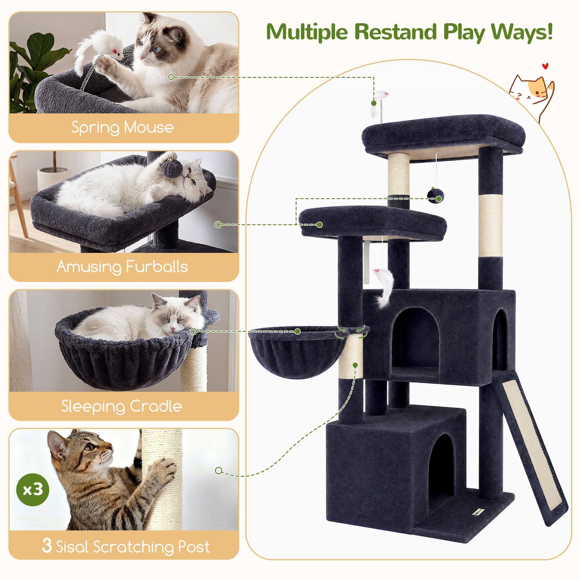 F55 Cat Tree For Indoor Cats Large Adult(Dark Grey,55-inch)