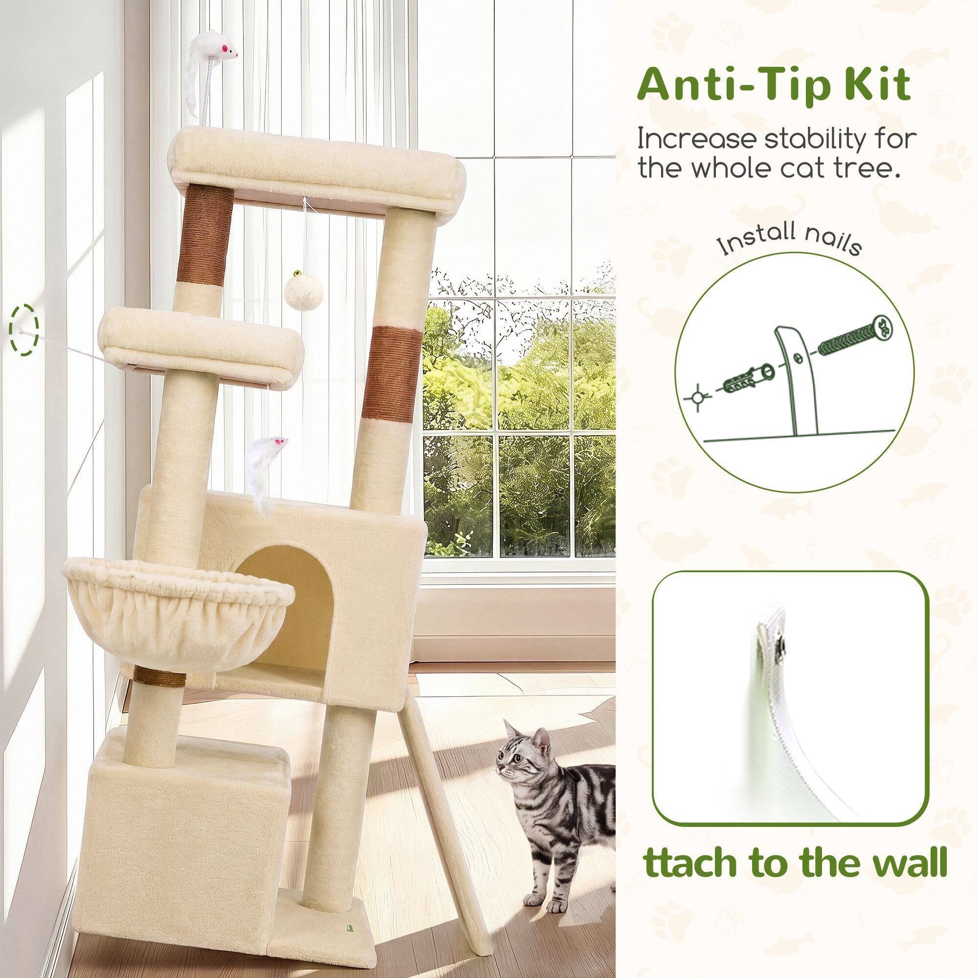 F55 Cat Tree For Indoor Cats Large Adult(Beige,55-inch)