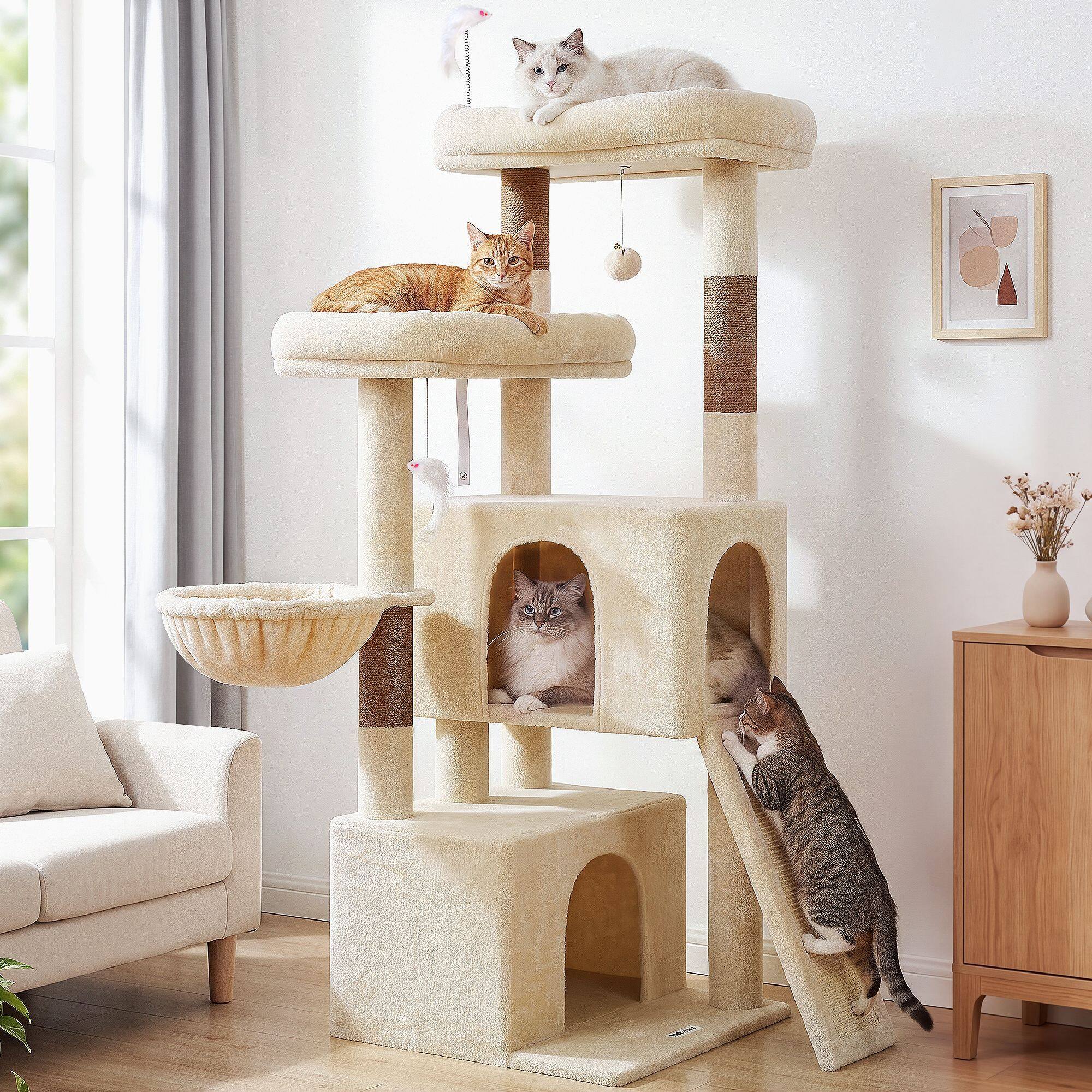 F55 Cat Tree For Indoor Cats Large Adult(Beige,55-inch)
