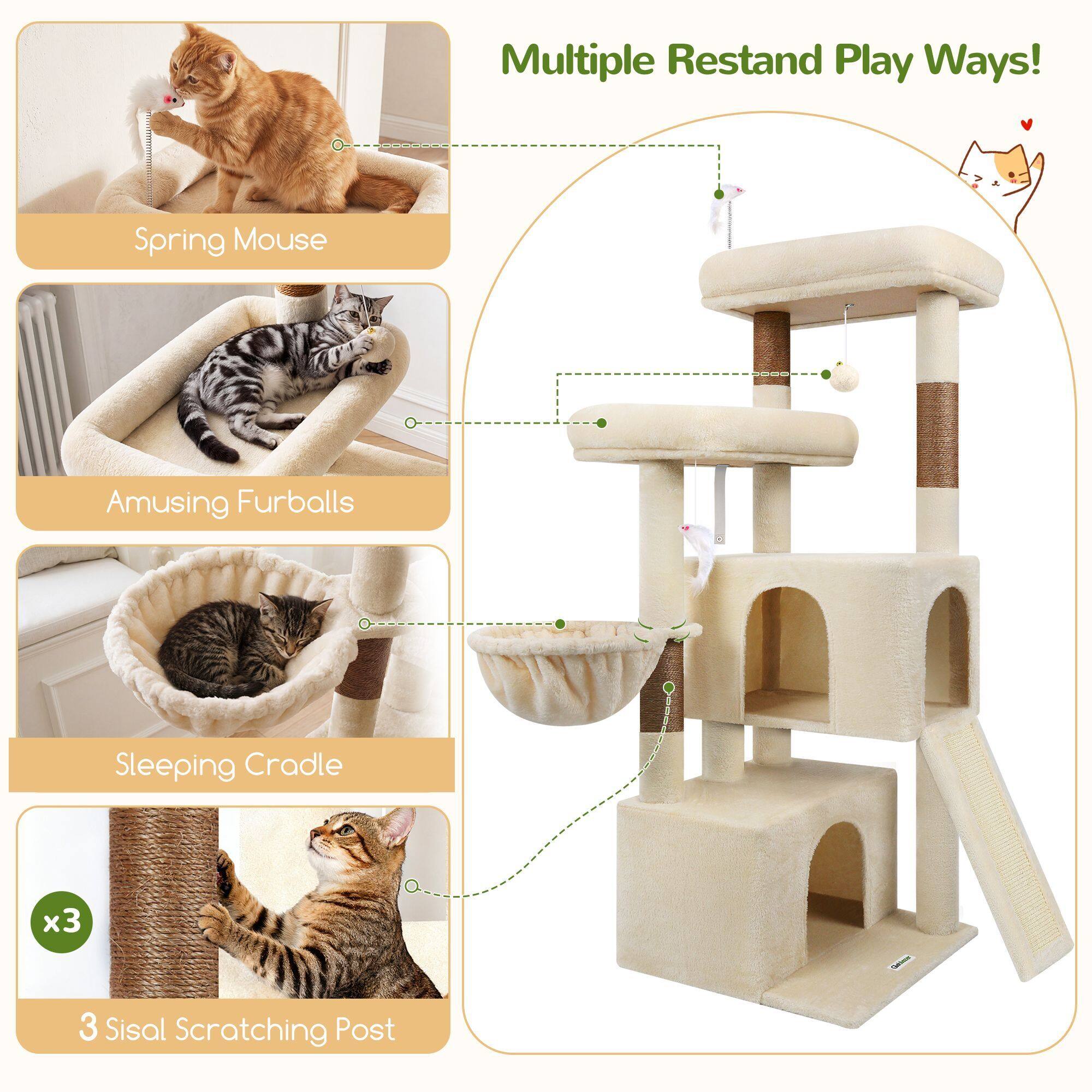 F55 Cat Tree For Indoor Cats Large Adult(Beige,55-inch)