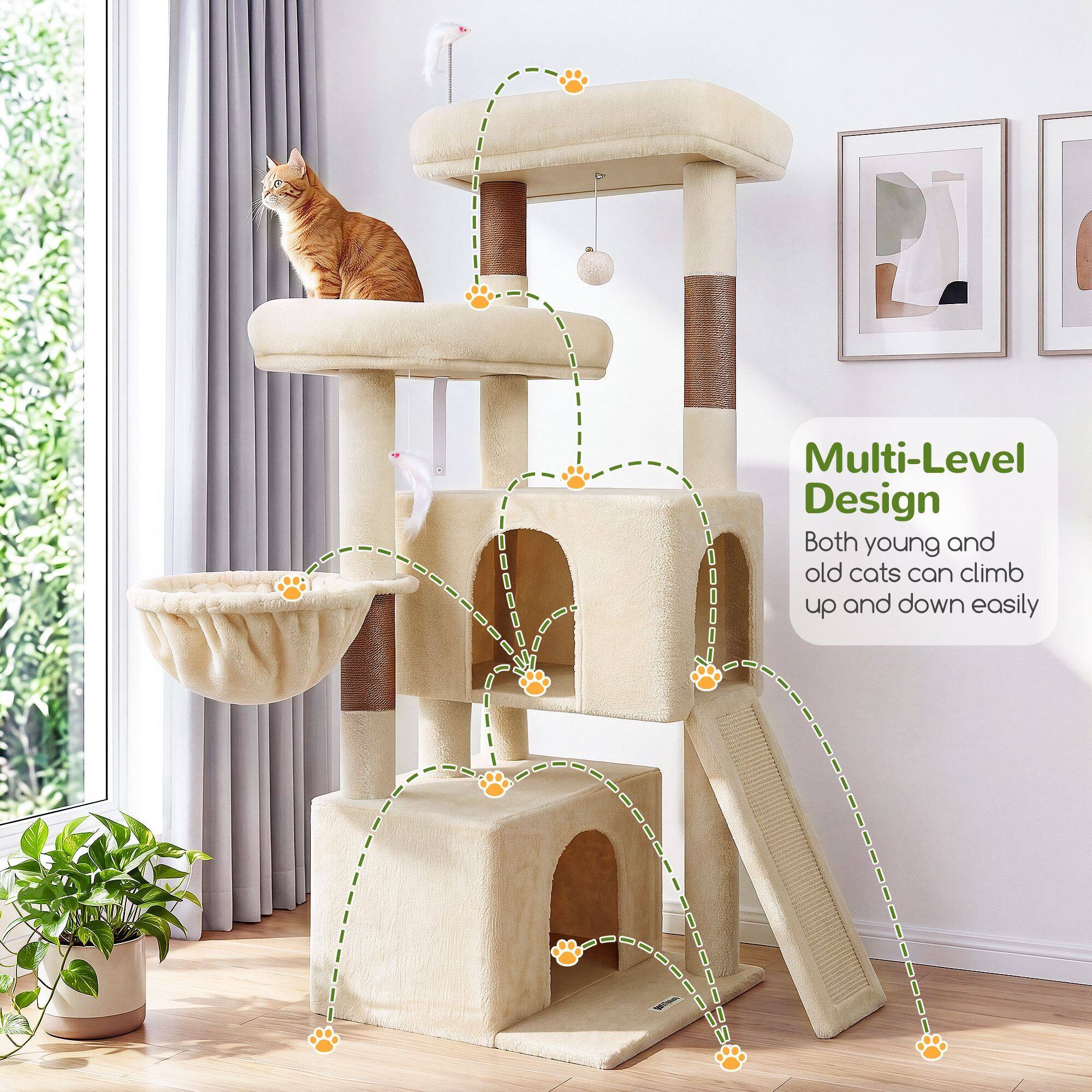 F55 Cat Tree For Indoor Cats Large Adult(Beige,55-inch)