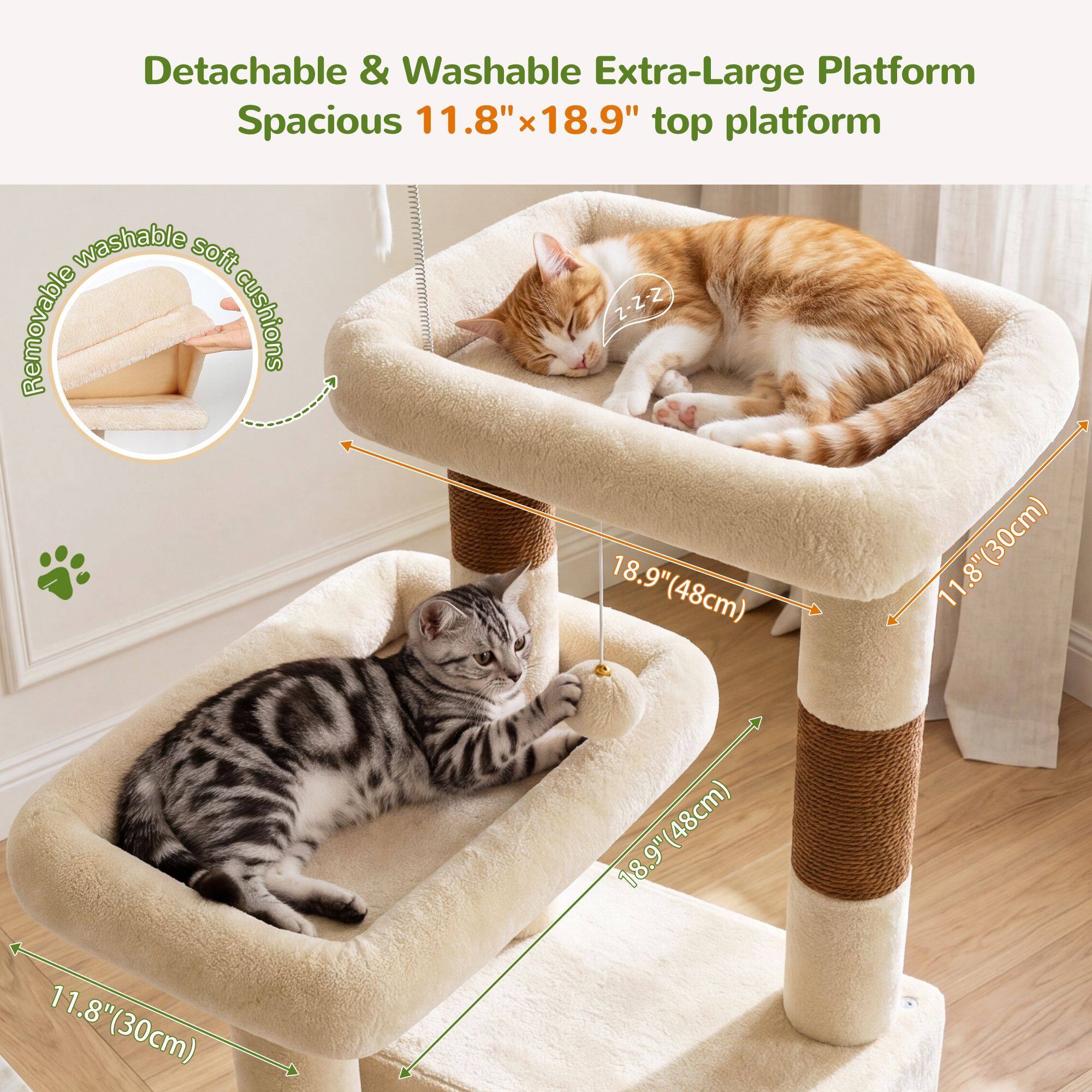 F55 Cat Tree For Indoor Cats Large Adult(Beige,55-inch)