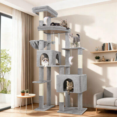 F78C Heavy Duty Cat Tree (Light Grey, 78-inch)