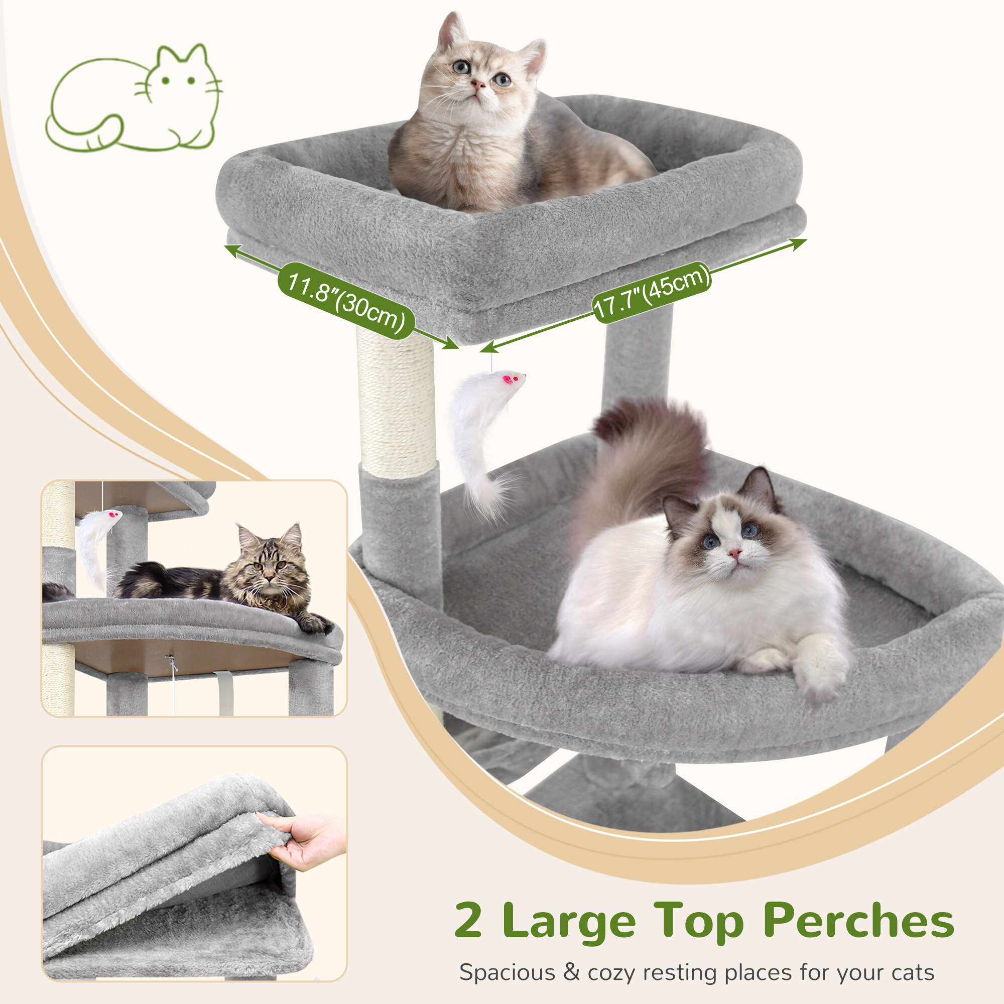 F78C Heavy Duty Cat Tree(Light Grey,78-inch)