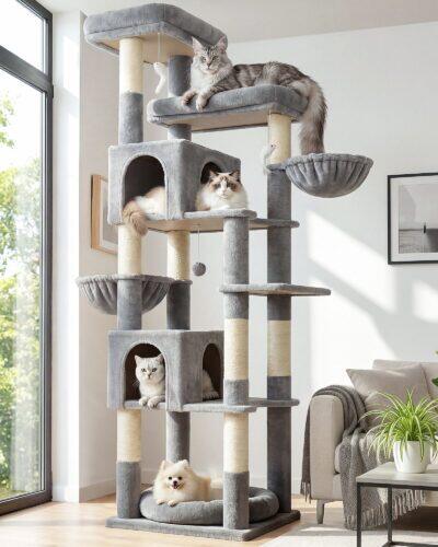 S81C Cat Tree For Indoor Cats Large Adult (Light Grey, 81-inch)
