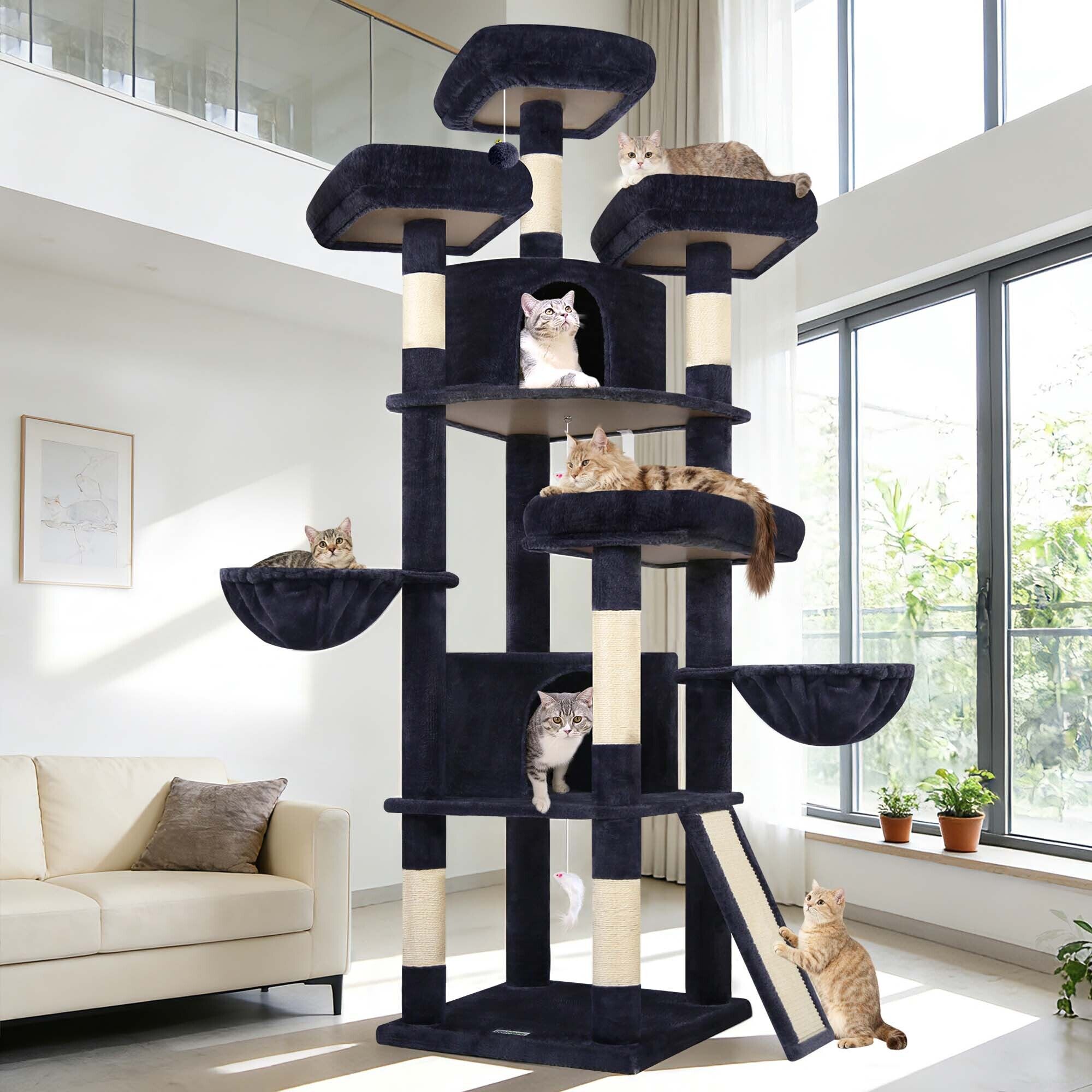 F80H Cat Tree For Indoor Cats Large Adult(Dark Grey,80-inch)