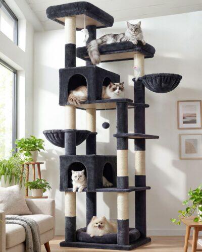 S81C Cat Tree For Indoor Cats Large Adult (Dark Grey, 81-inch)