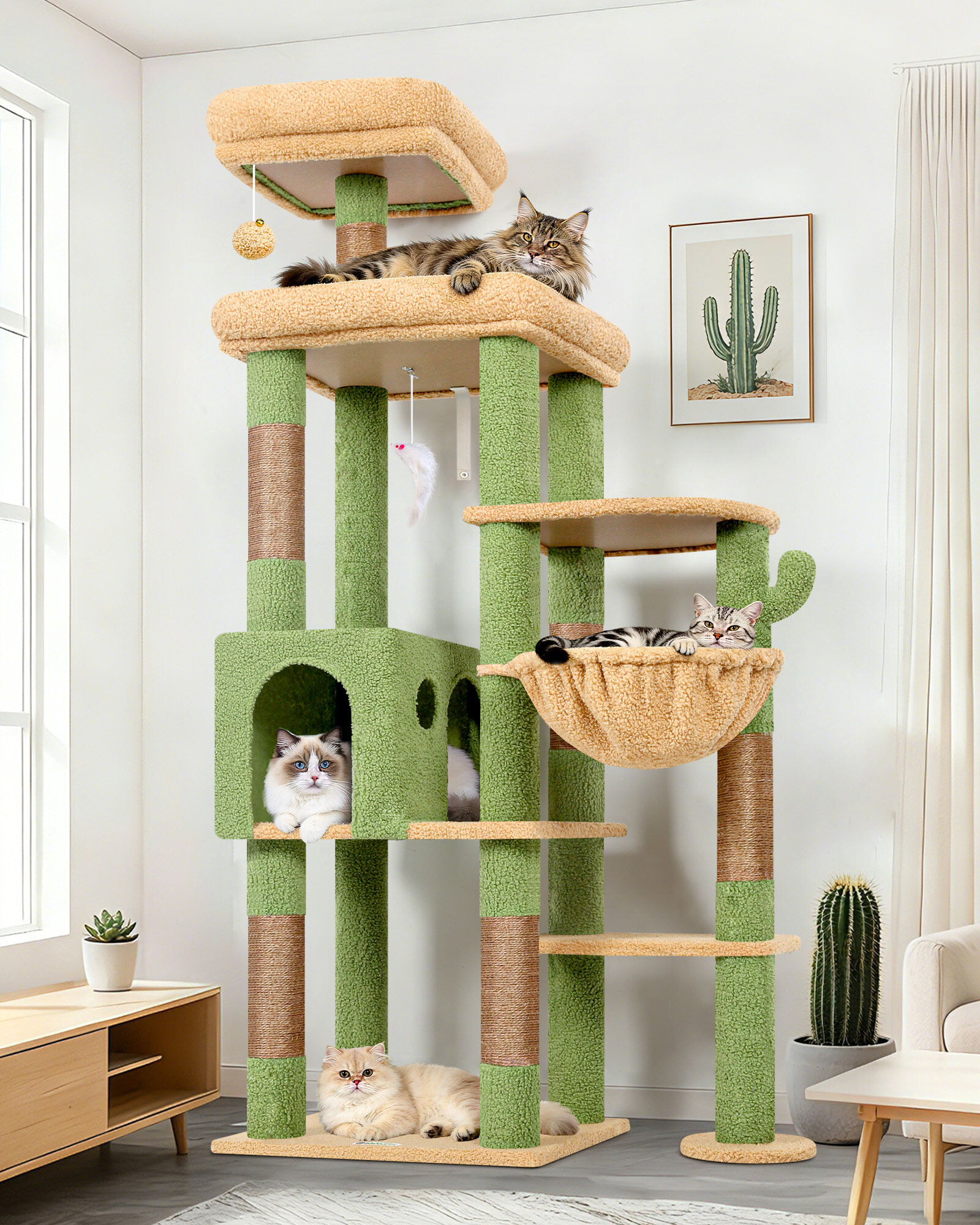 F65B Tall Cat Tower(Cactus Green,65-inch)