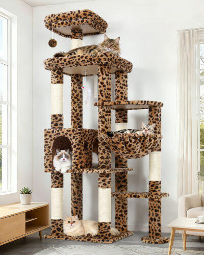 F65B Tall Cat Tower (Leopard Print, 65-inch)