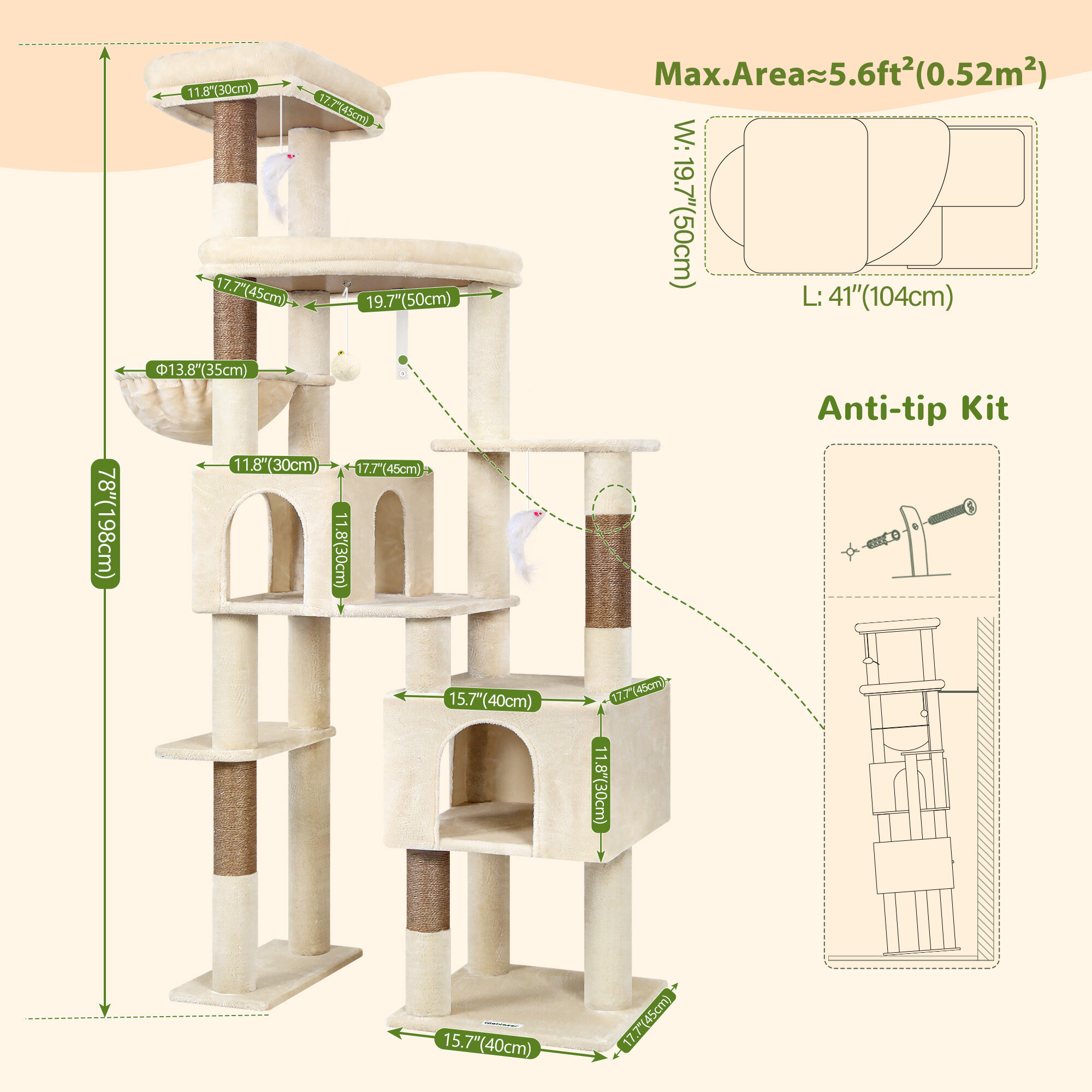 F78C Heavy Duty Cat Tree(Beige,78-inch)