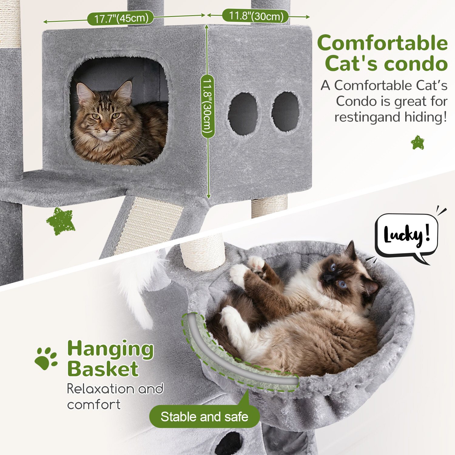 S83F Heavy Duty Cat Tree(Light Grey,83-inch)