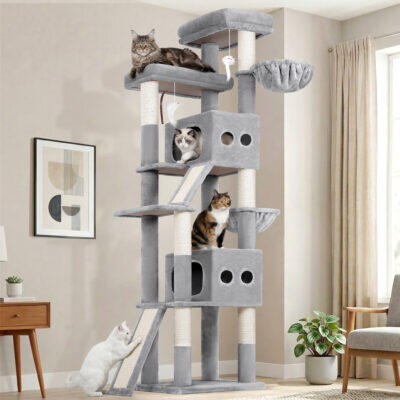 S83F Heavy Duty Cat Tree(Light Grey,83-inch)