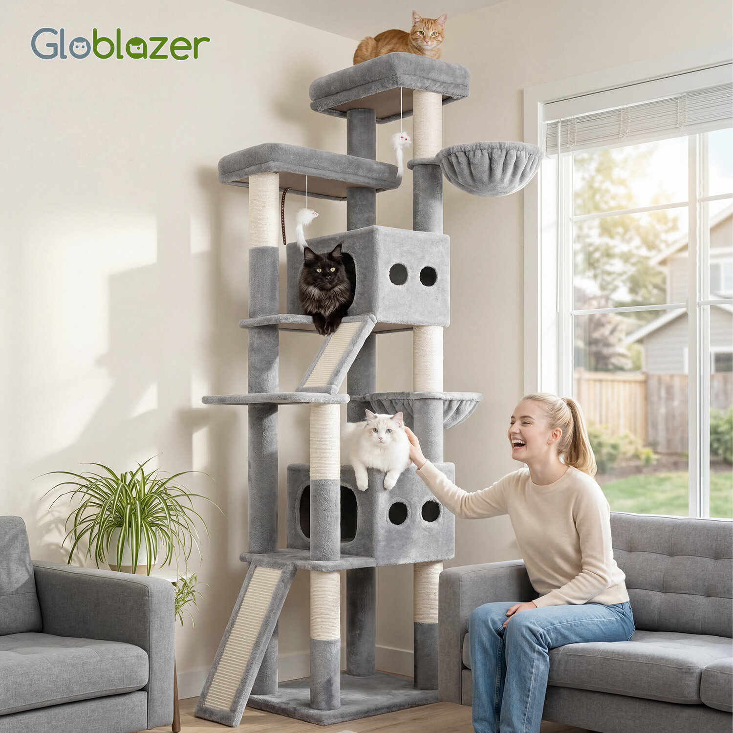 S83F Heavy Duty Cat Tree(Light Grey,83-inch)
